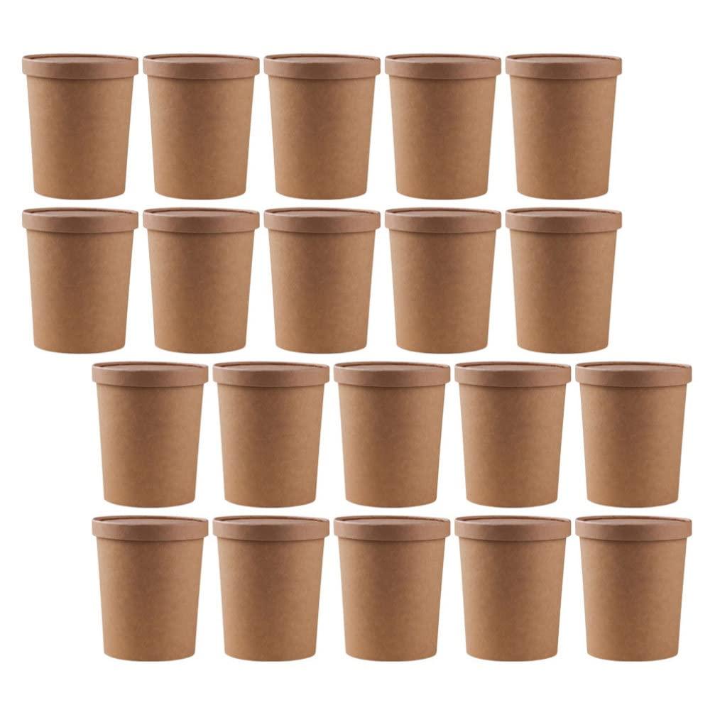 Hemoton Hemoton 25 Pack 32 oz Kraft Paper Cups with Lids- Disposable Soup Containers with Lids Ice Cream Cups with Lids- Microwavable and Freezer (25Cups& 25 Lids)