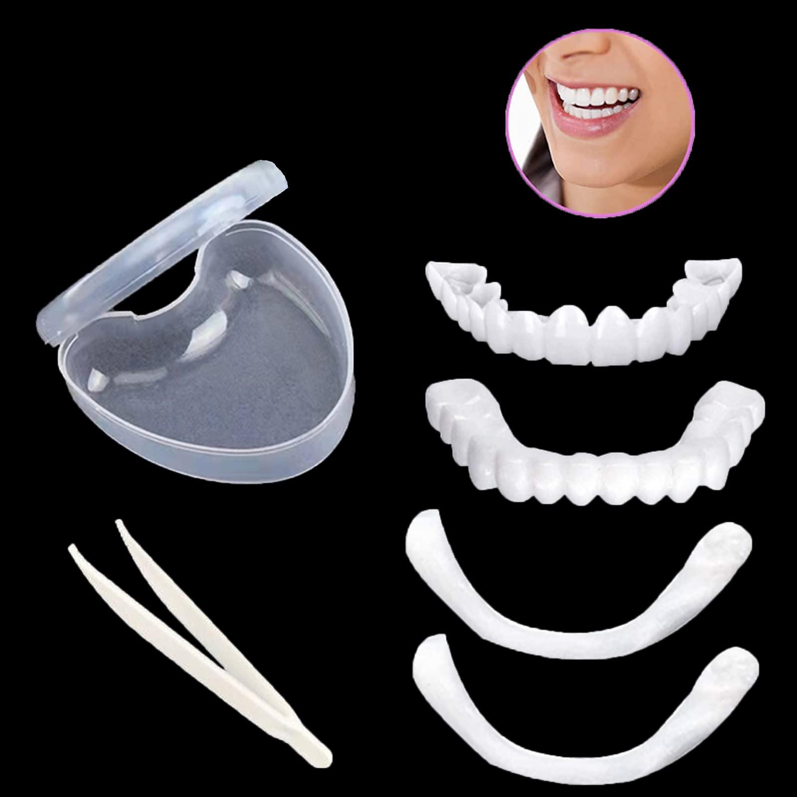 SHxxyljh 1Set Dentures Veneers Tooth,Dental Care Kits for Anti Molar Orthodontic Cosmetic Teeth,Smile Snap Tooth.(White,1Top+ 1Bottom+2Adhesives+1Tweezers+1Heart-Shaped Storage Box