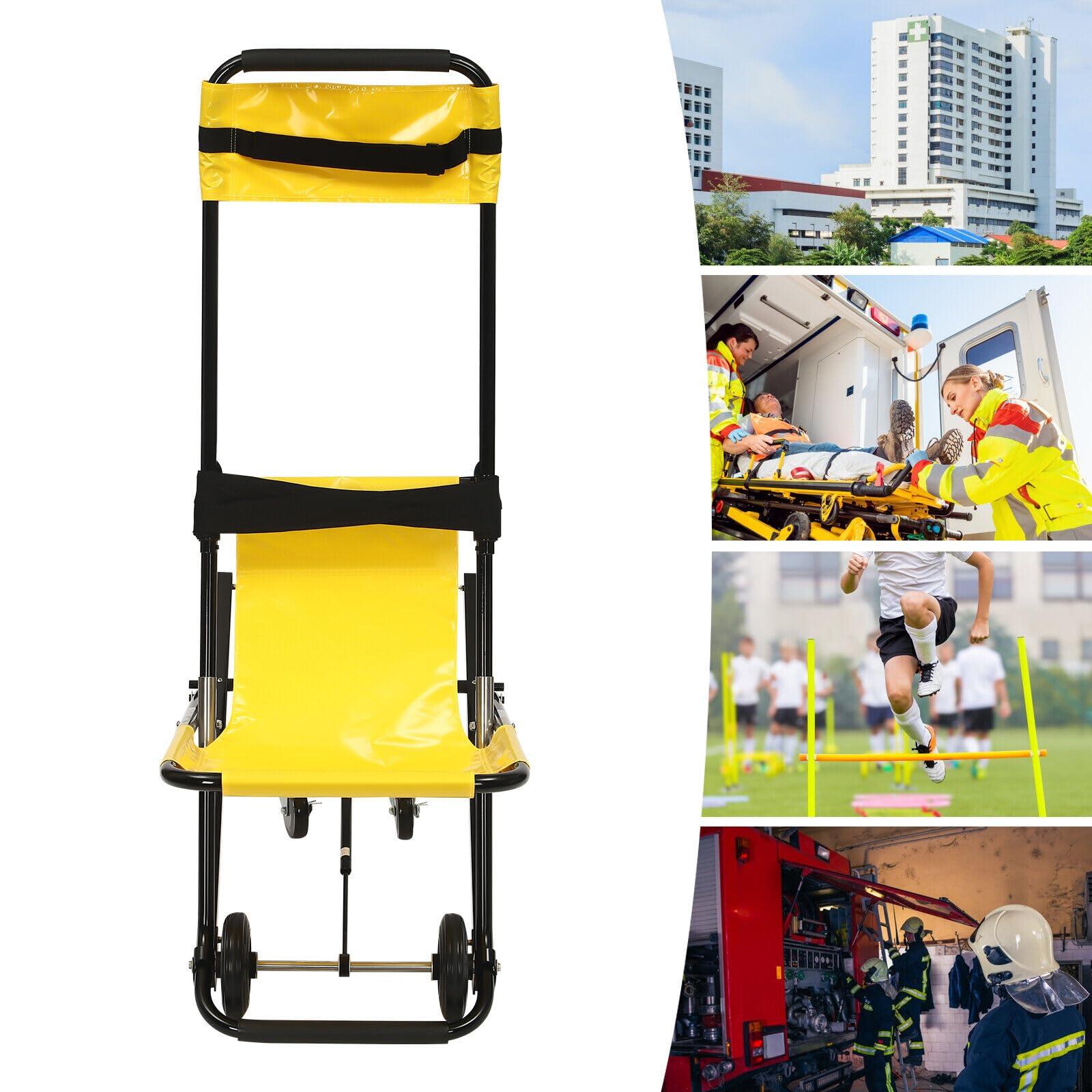 YINZINR Portable Folding Stair Chair, Lift Climbing Stair Chair for Ambulance Firefighter Evacuation Use, w/Adjustable Headrest & Safety Belts, 350 Lbs Capacity