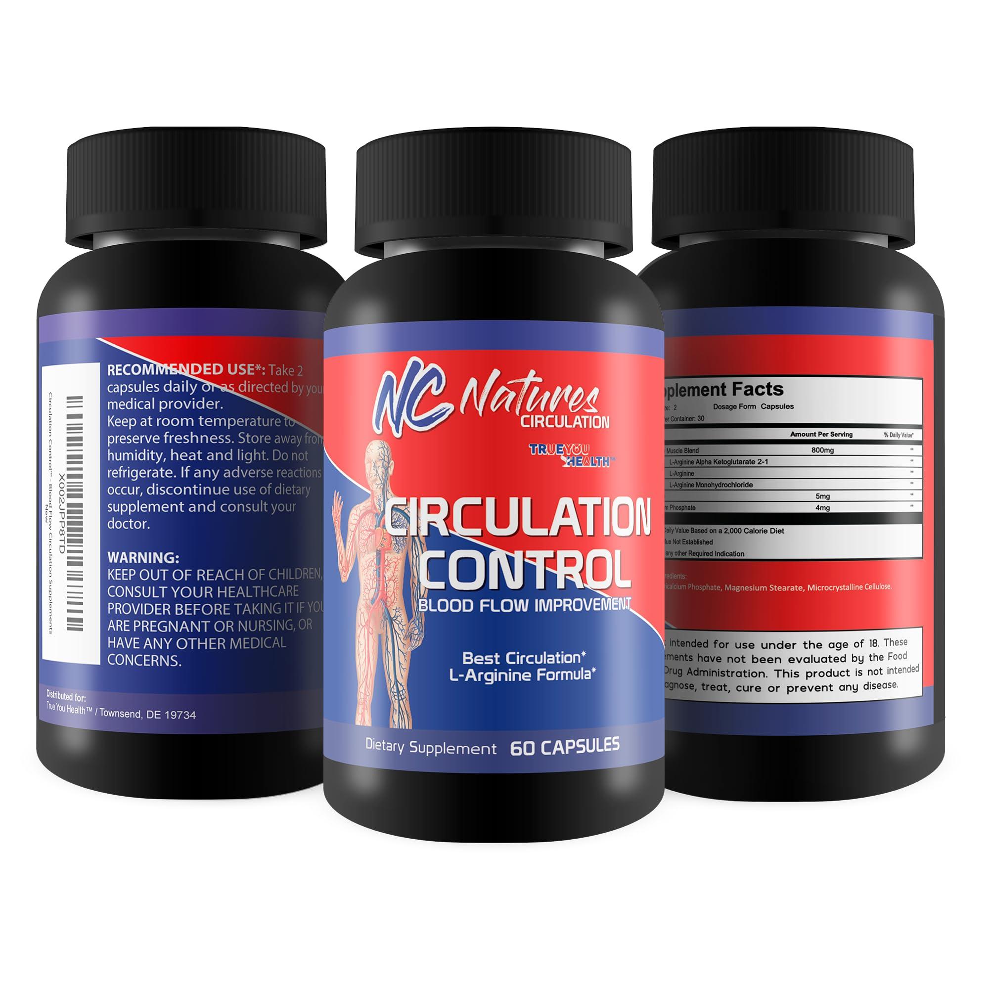 Natures Circulation Circulation Control - Blood Flow Improvement - Body & Leg Circulation Supplements - Blood Circulation Supplement - L-Arginine Formula for A Circulation Boost - Poor Circulation Supplements