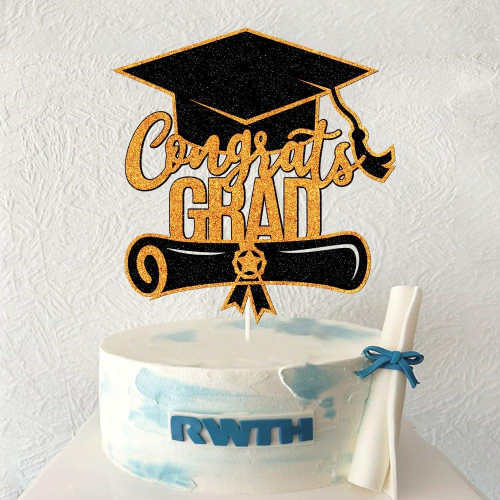 Sodasos Sodasos Glitter Congrats Grad Cake Topper,2024 Graduation Cake Topper,Congrats Grad Party Cake Decorations Supplies for Senior High School College Grad Party Supplies (Orange and black)