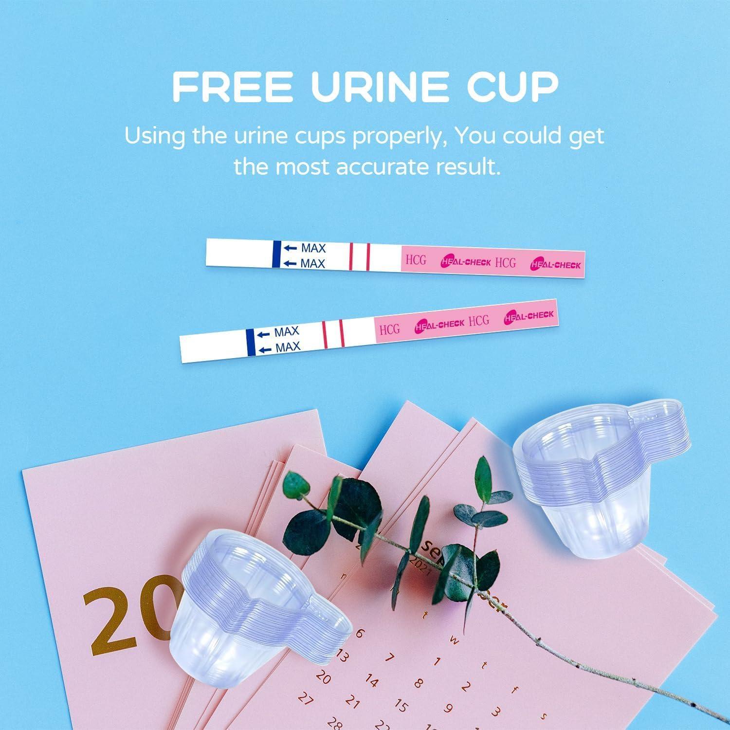 HEAL-CHECK Pregnancy Tests with Cup, HEAL-CHECK Bulk Pregnancy Test Strips for Home Detection, Over 99% Accuracy, Individually Wrapped, Extra-Wide 5mm HCG Test Kit Comfortable Grip, 25 Count, Pruebas De Embaraz