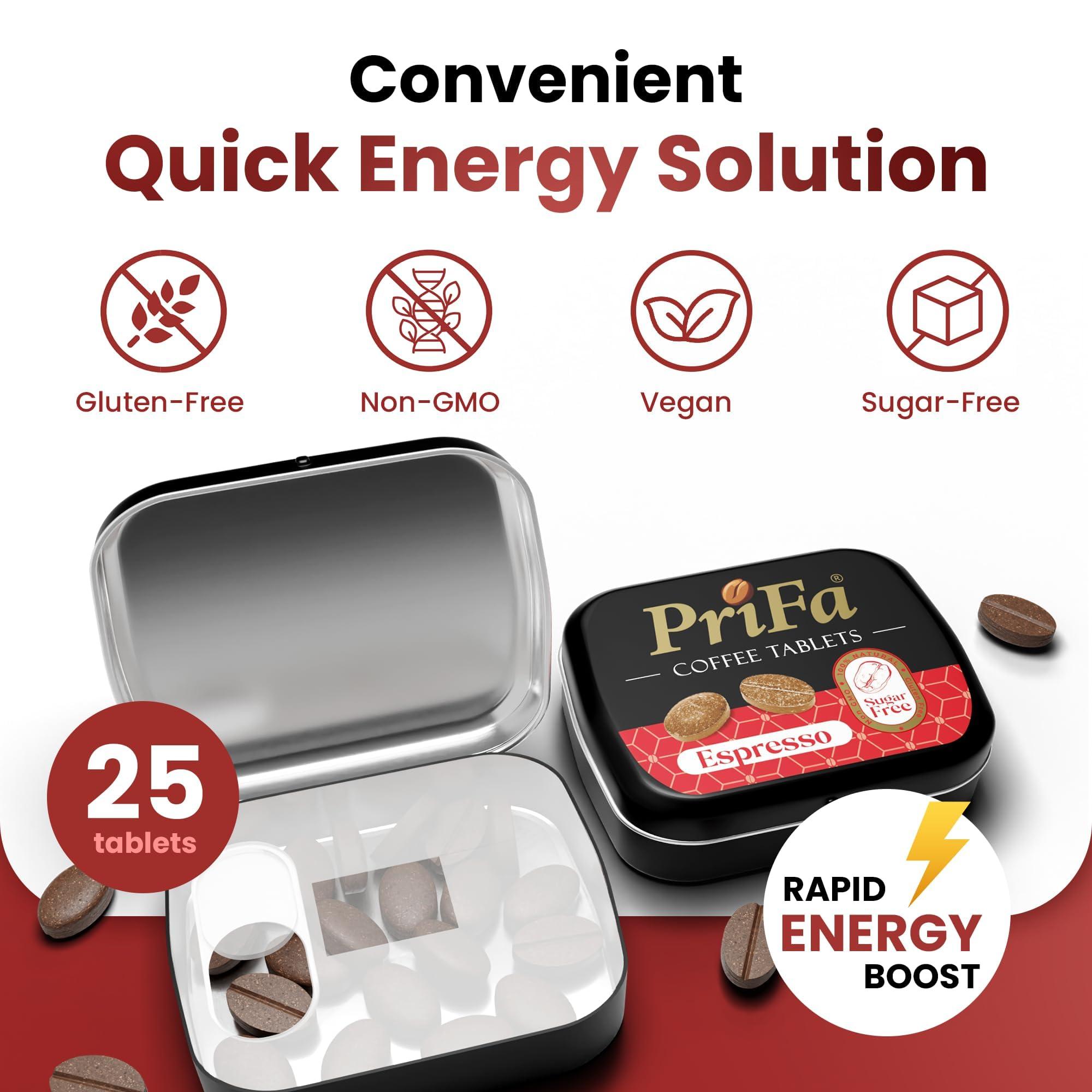 Prifa PriFa Coffee Tablets, Pocket Coffee Espresso To Go - Unsweetened Real Coffee Absorbable Coffee Candy - Natural Sugar Free Instant Coffee, Caffeine Mints for Keto (Espresso, 1 Pack, 25 Tablets)