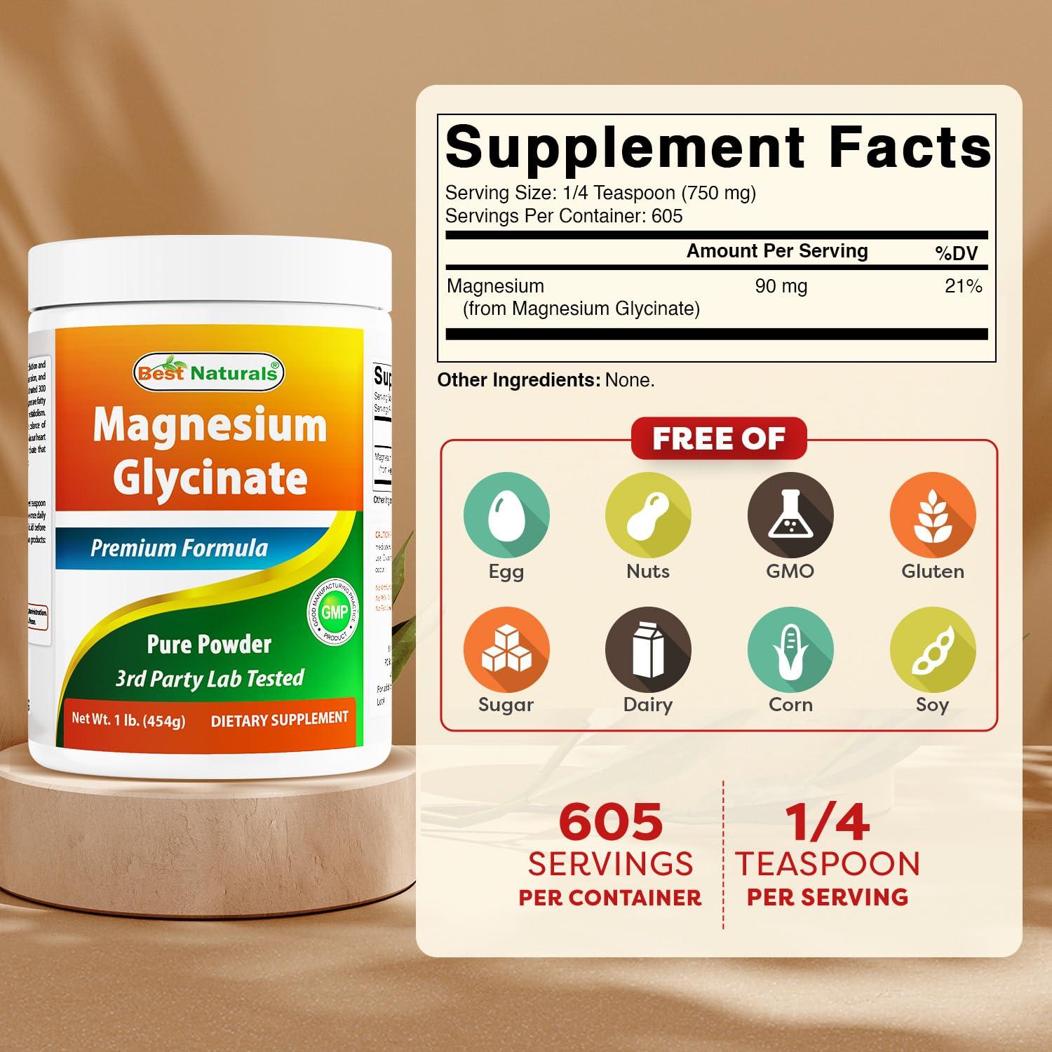 Best Naturals Best Naturals Magnesium Glycinate Powder - 1 Pound (1 LB (Pack of 1))
