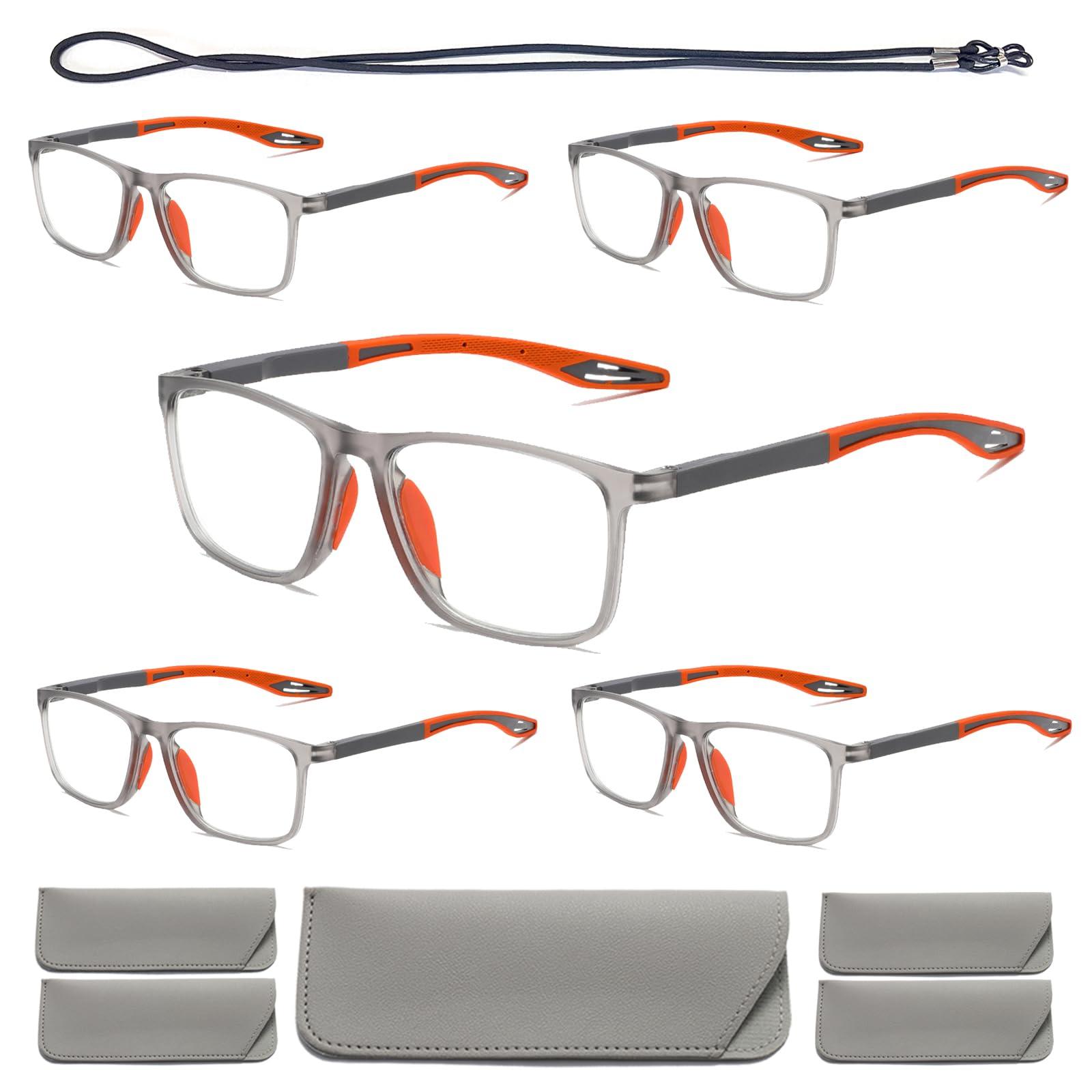 Hubeye Hubeye 5 Pairs TR90 Sports Reading Glasses for Men and Women Ultralight Flexible Anti-Blue Light Readers +1.5