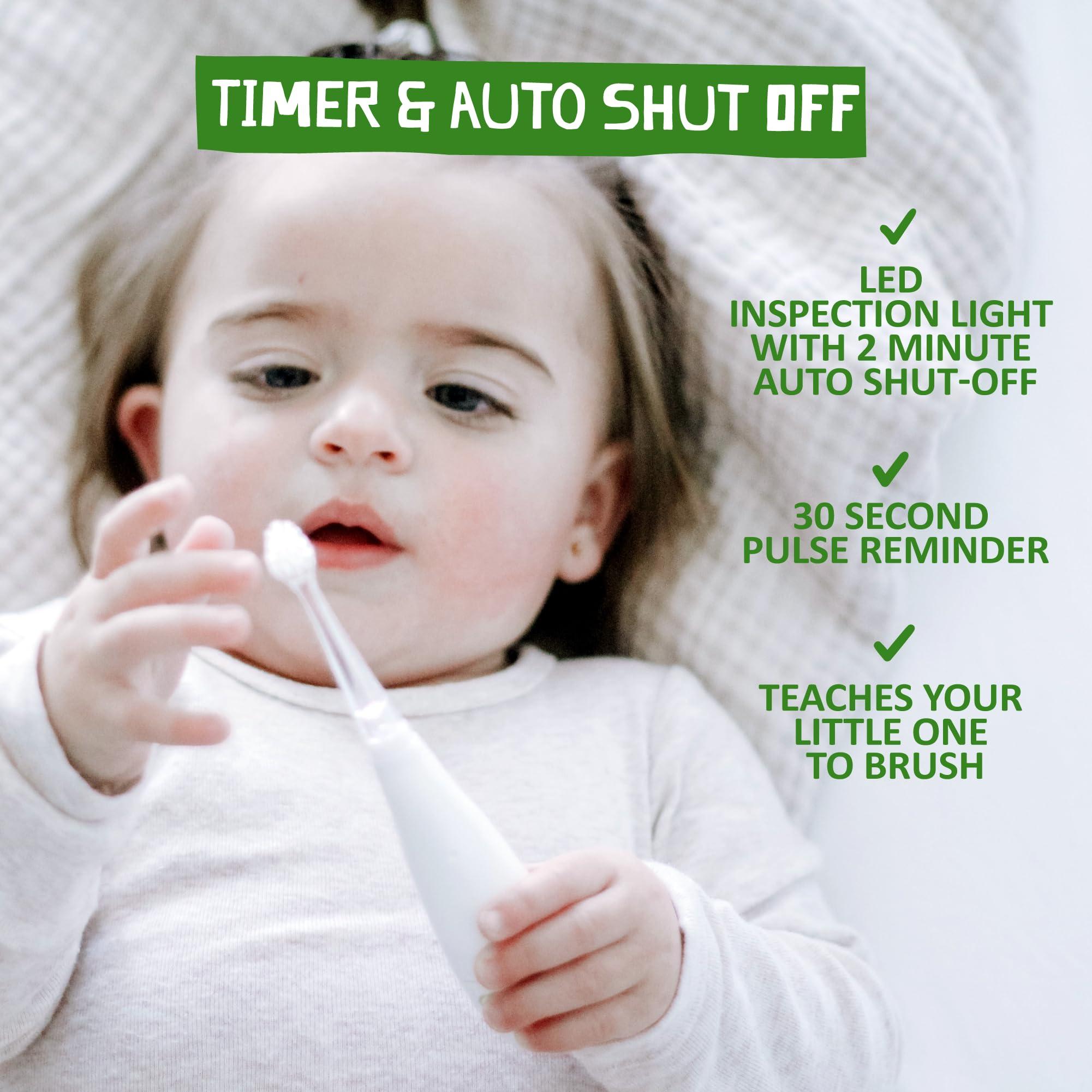 JACK N' JILL ................. SINCE 1949 Jack N\' Jill Tickle Tooth Sonic Electric Toothbrush with Replacement Head - Gentle Cleaning, Made for Tiny Teeth, LED Inspection Light, for Babies & Kids, Extra Soft Bristles - (1 Pack)