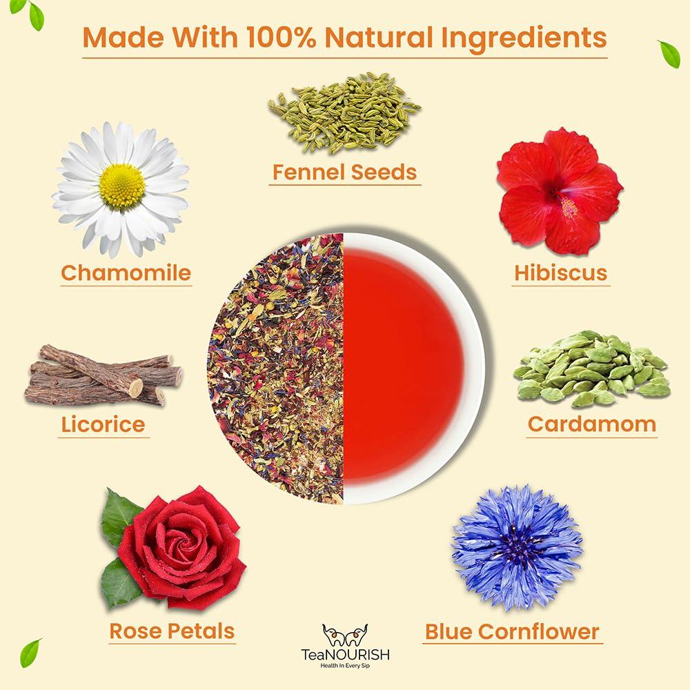 TEANOURISH TeaNOURISH Hibiscus Rose Herbal Tea | CAFFEINE-FREE | 100% NATURAL | Hibiscus, Rose, Chamomile, Blue Cornflower, Fennel, Licorice | Brew Hot or as Iced Tea- 1.76oz/50g