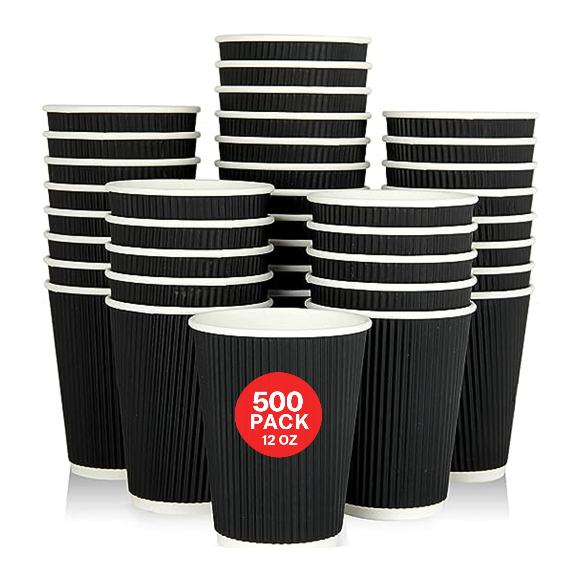 SWEET FLAVOR Disposable Coffee Cups 12oz 500 Pack Black Paper Cups, Ripple Wall Design Hot & Cold Beverage, Eco-Friendly & Recyclable Insulated Coffee Cup Disposable Drinking Cups Suitable Party, Picnic