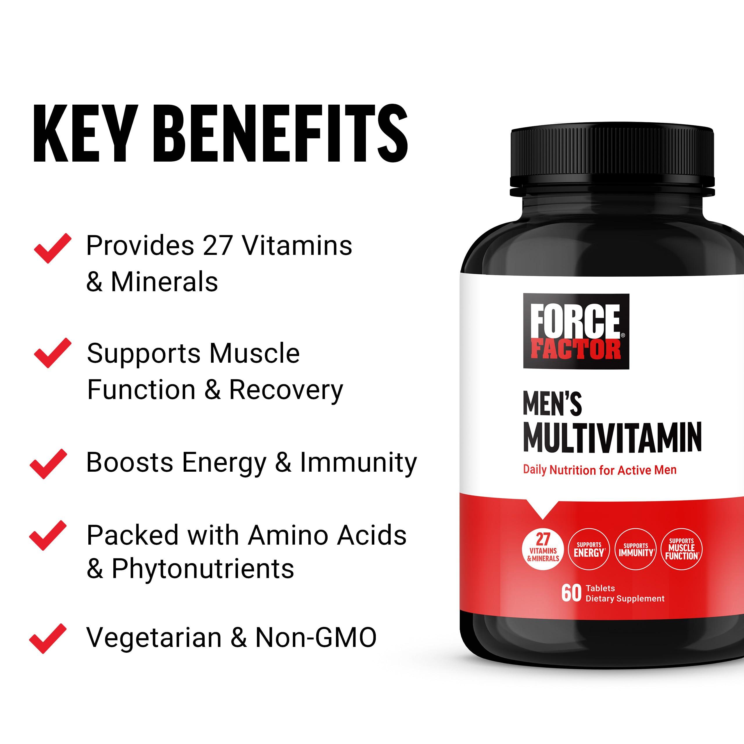Force Factor Force Factor Mens Multivitamins, Multivitamin for Men Plus Amino Acids Supplement with 27 Vitamins and Minerals, and Phytonutrients to Support Energy, and Immunity, 60 Tablets