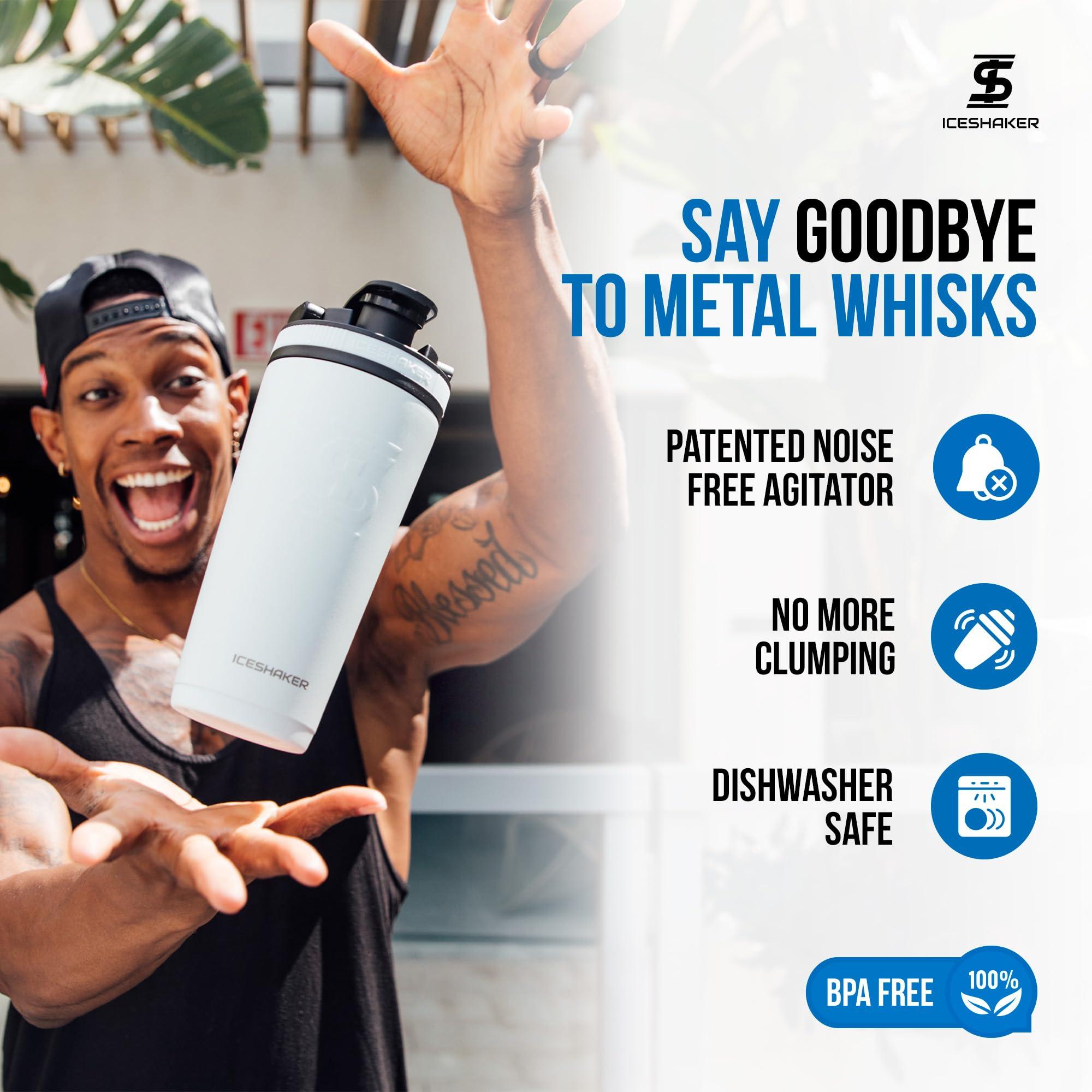 Ice Shaker Ice Shaker Insulated Stainless Steel Shaker Bottle | 26oz, White | Cold for 30+ Hours | Insulated Cup with Twist-on Agitator | Odor-Free Bottle for Protein Shakes, Water, Smoothies, Cocktails