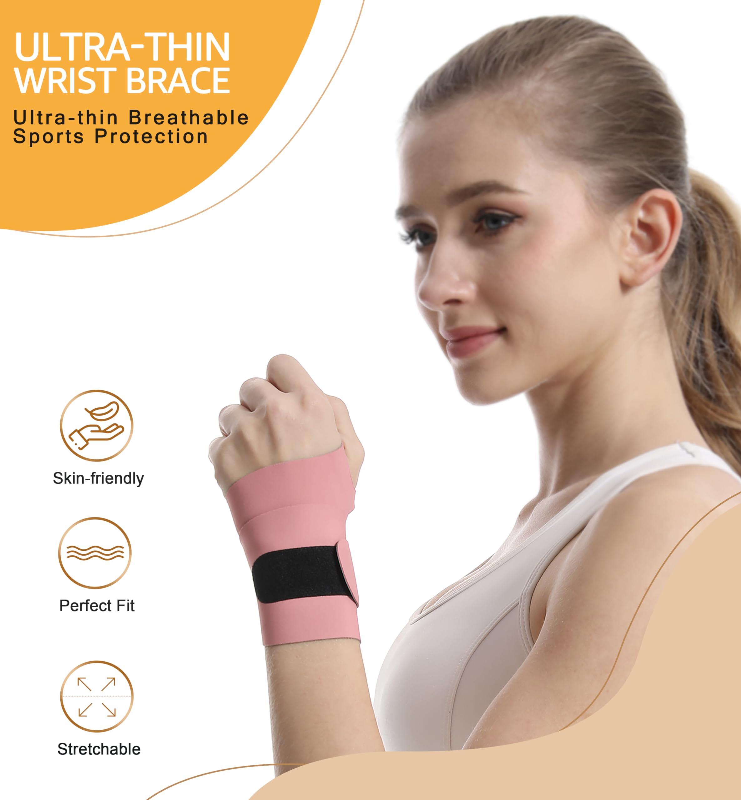HGBOO HGBOO Ultra Thin and Soft Wrist Brace Wrist Wraps for Men and Women, Adjustable Wrist Support for Basketball Tennis Badminton Yoga Carpal Tunnel Syndrome, Pack of 2 (Pink)