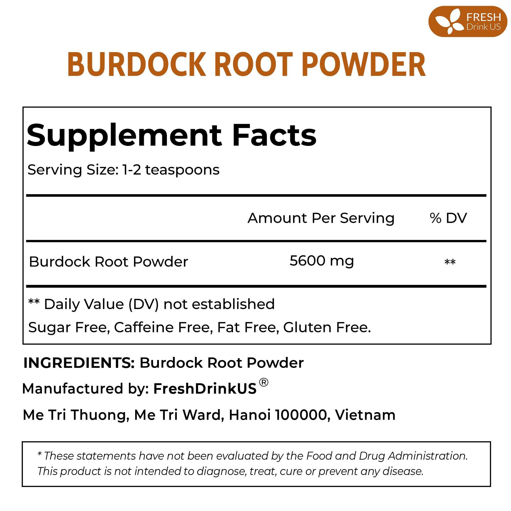 FRESHDRINKUS FRESHDRINKUS, Premium 10oz Burdock Root Powder, 100% Natural & Pure from Burdock Root, Burdock Root Herbal Tea, No Additives, No Caffeine, Vegan