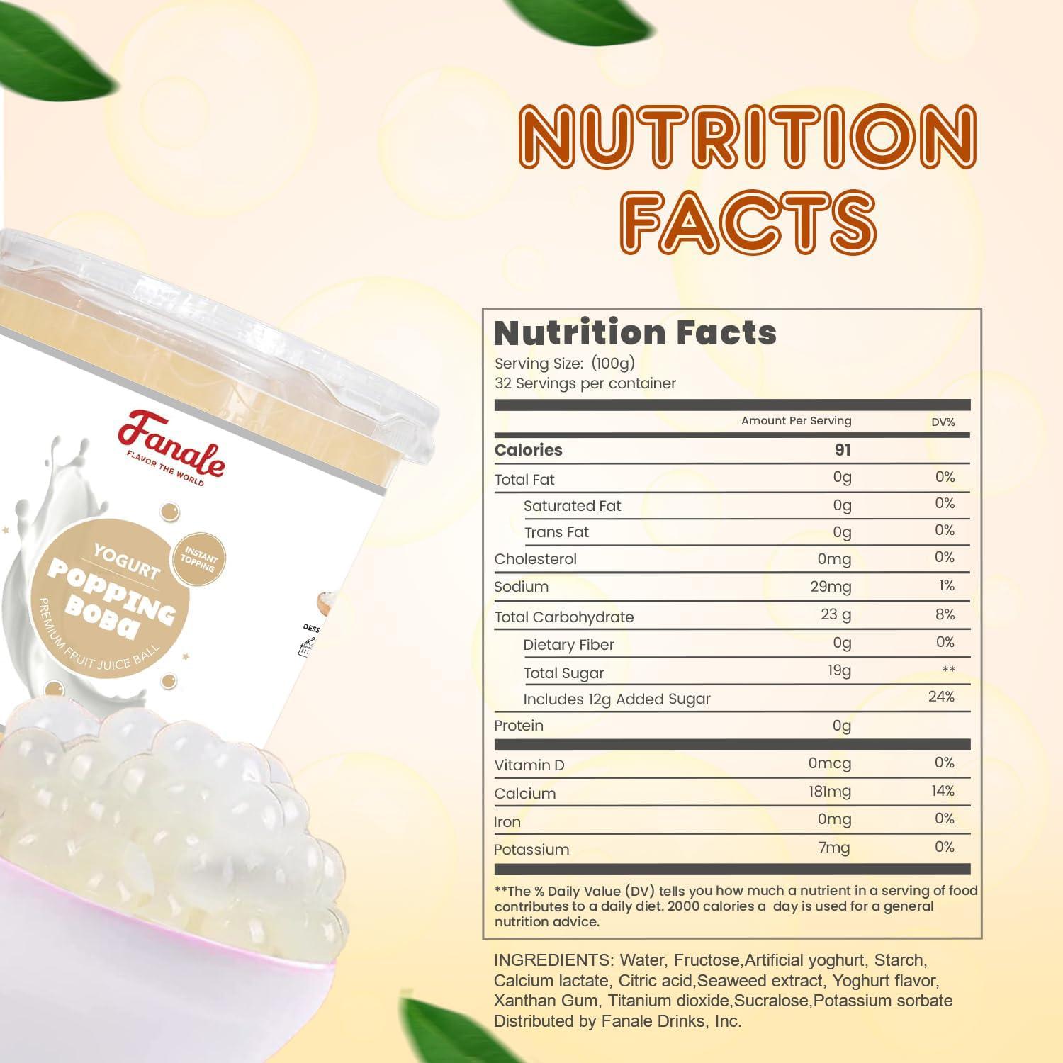 Fanale Fanale Yogurt Popping Boba Pearls, Vegan, Non GMO, Gluten Free, Fat Free, Perfect for Bubble Tea, Smoothies, Ice Cream, Desserts, and Beverages.