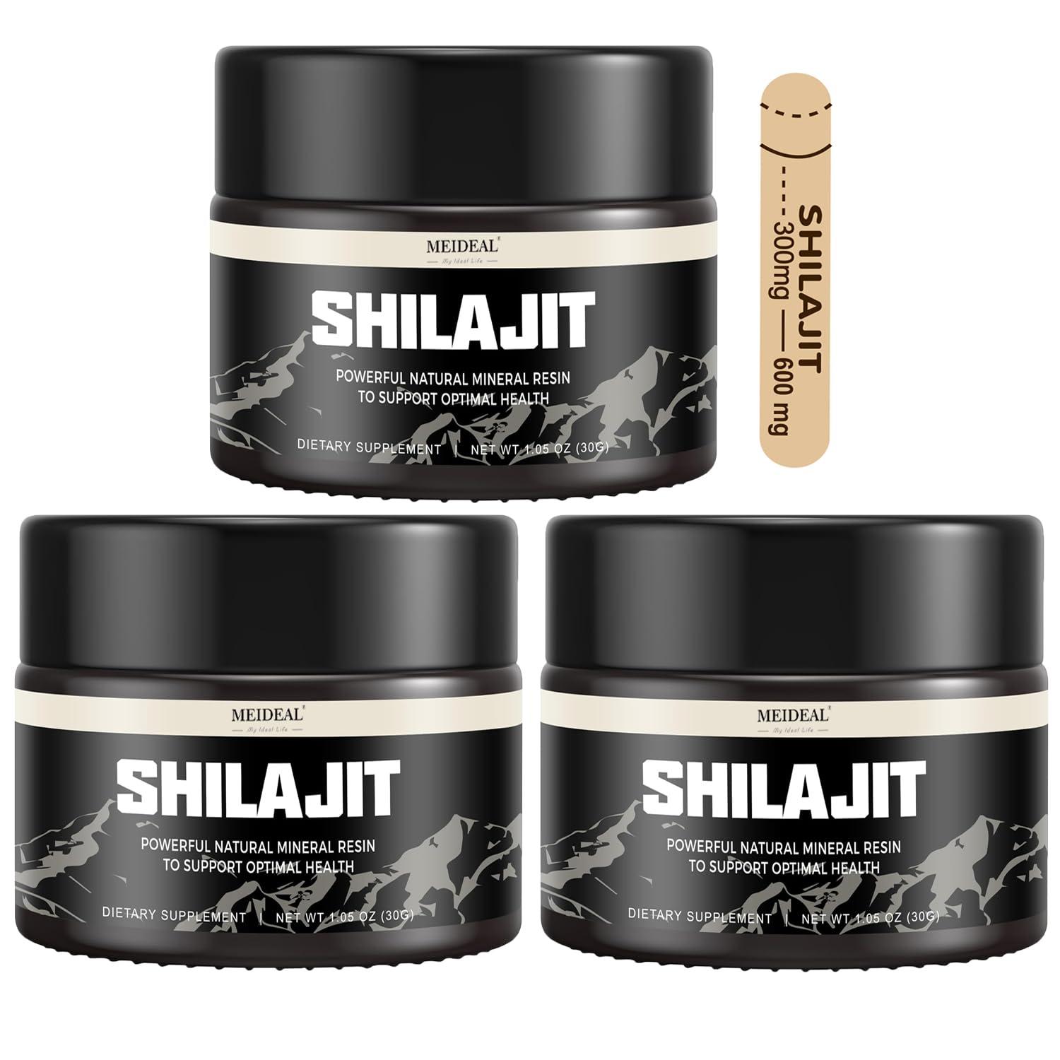 Meideal Shilajit Pure Himalayan Organic Shilajit Resin, Natural Shilajit Resin with Fulvic Acid, 85+ Trace Minerals, Organic Ayurvedic Blend for Energy & Immune System Support, 30 Grams (3 Packs)