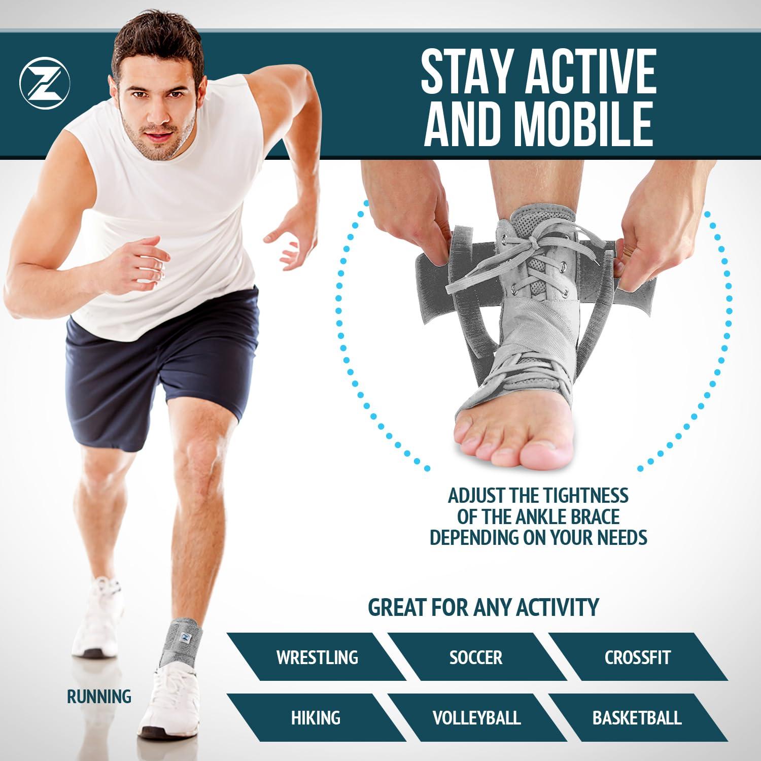 Z ATHLETICS Z ATHLETICS Zenith Ankle Brace, Lace Up Adjustable Support for Running, Basketball, Injury Recovery, Sprain! Ankle Support for Men, Women, and Children (Grey, Small)