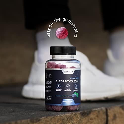 Snap Supplements Sugar Free L Carnitine 500mg Gummy - Natural Pre Workout L-Carnitine Supplement - Increased Energy, Faster Recovery, Boost Metabolism, Pre Workout for Women & Men, Blueberry Flavor (60 Gummies)