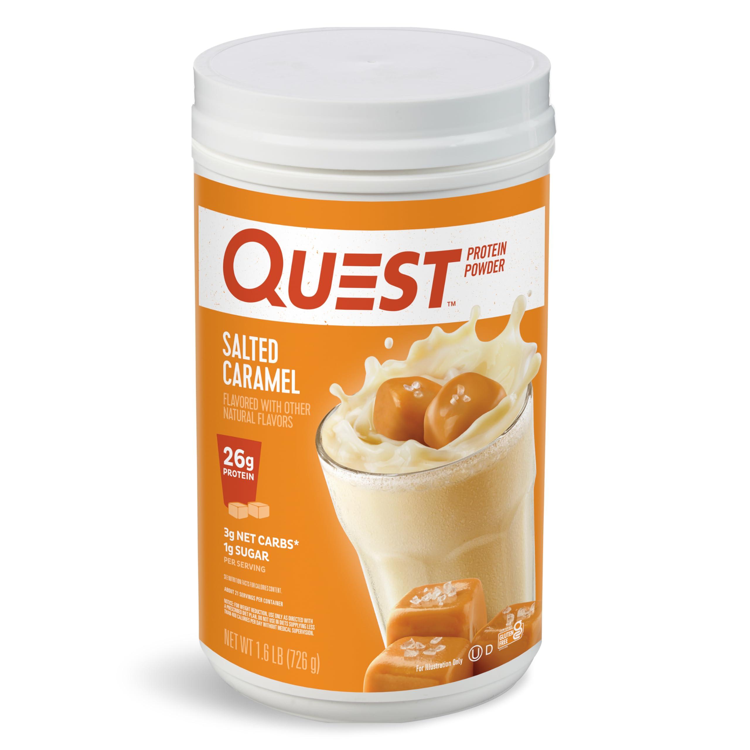 Quest Nutrition Quest Nutrition Vanilla Milkshake Protein Powder, 24g of Protein, 1g of Sugar, Low Carb, Gluten Free, 3 Pound, 43 servings & Salted Caramel Protein Powder; 26g Protein; 1g Sugar; Low Carb; Gluten Free