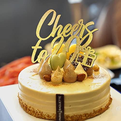 CustonCares Cheers to 20 Cake Topper 20th Birthday Cake Topper Glitter Gold Twenty 20 Years Old Birthday Party Decorations Custom Name Any Age Number 20th Anniversary Birthday Present For Him Her