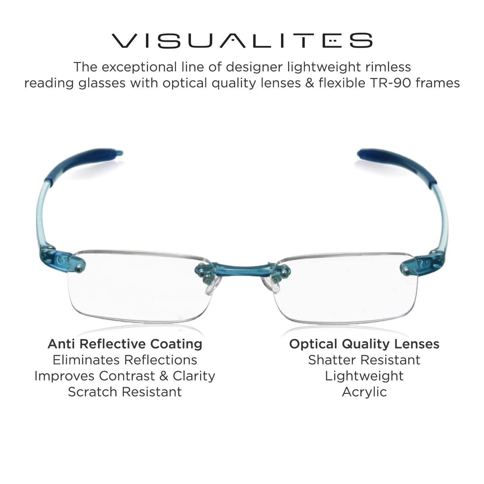 Visualites Visualites 1 Sky Blue 1.00 Power Lightweight Rimless Reading Glasses For Men and Women