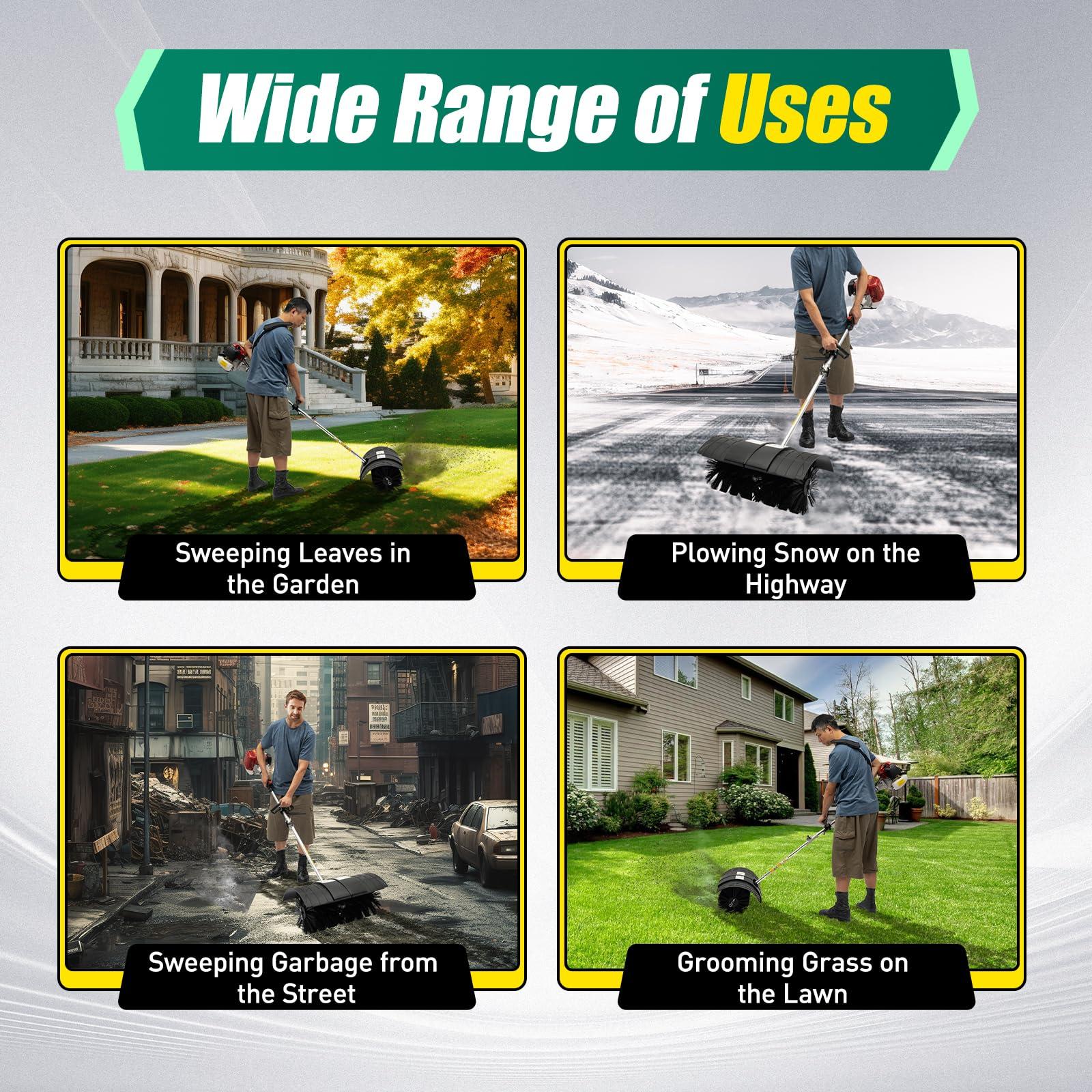 HuaShuani HuaShuani Artificial Grass Brush Electric Broom, Hand-Held Gas Sweeper 52cc 2.3 HP, Portable Nylon Brush Sweeper 2 Stroke 1700W, Gasoline Powered Cleaning Tools for Sweeping The Driveway Lawn