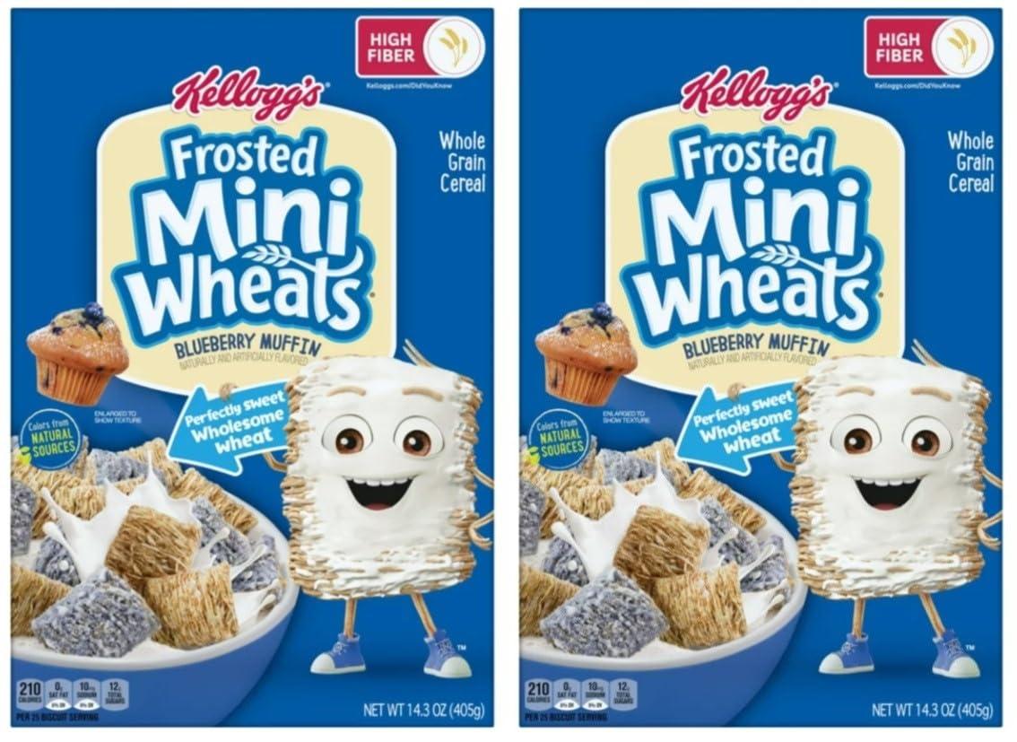 Generic Kelloggs Frosted Mini Wheats Cold Breakfast Cereal - Blueberry Muffin - 13.3 Oz - Pack of 2