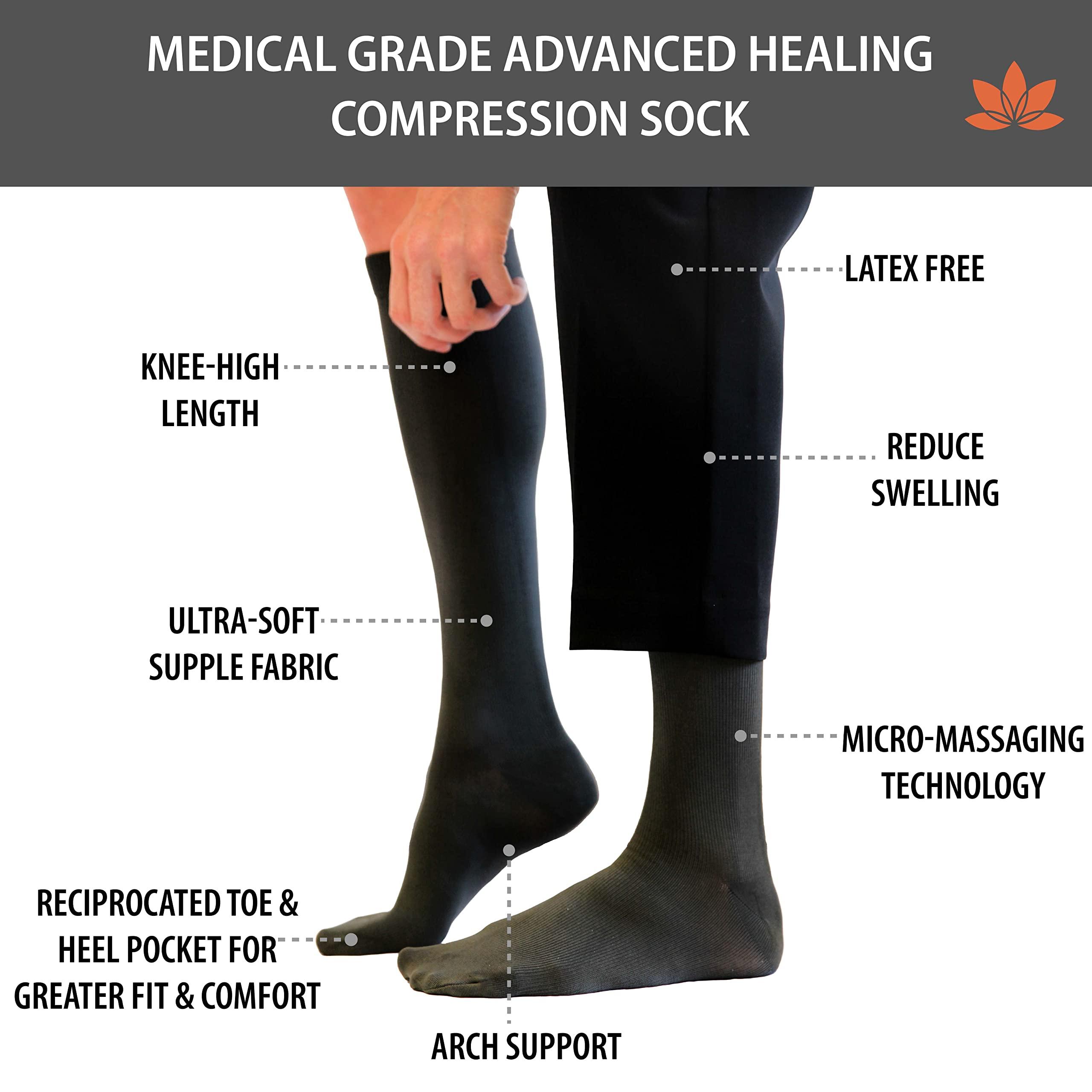 Skineez Skincarewear Skineez Compression Socks, Medical Grade, Advanced Healing Compression Socks 20-30mmHg, Clinically Proven to Firm, Moisturize, and Revitalize Skin, Foot Arch, Heel, and Nerve Pain Relief, Tan, Large/XLarge, 1 Pair