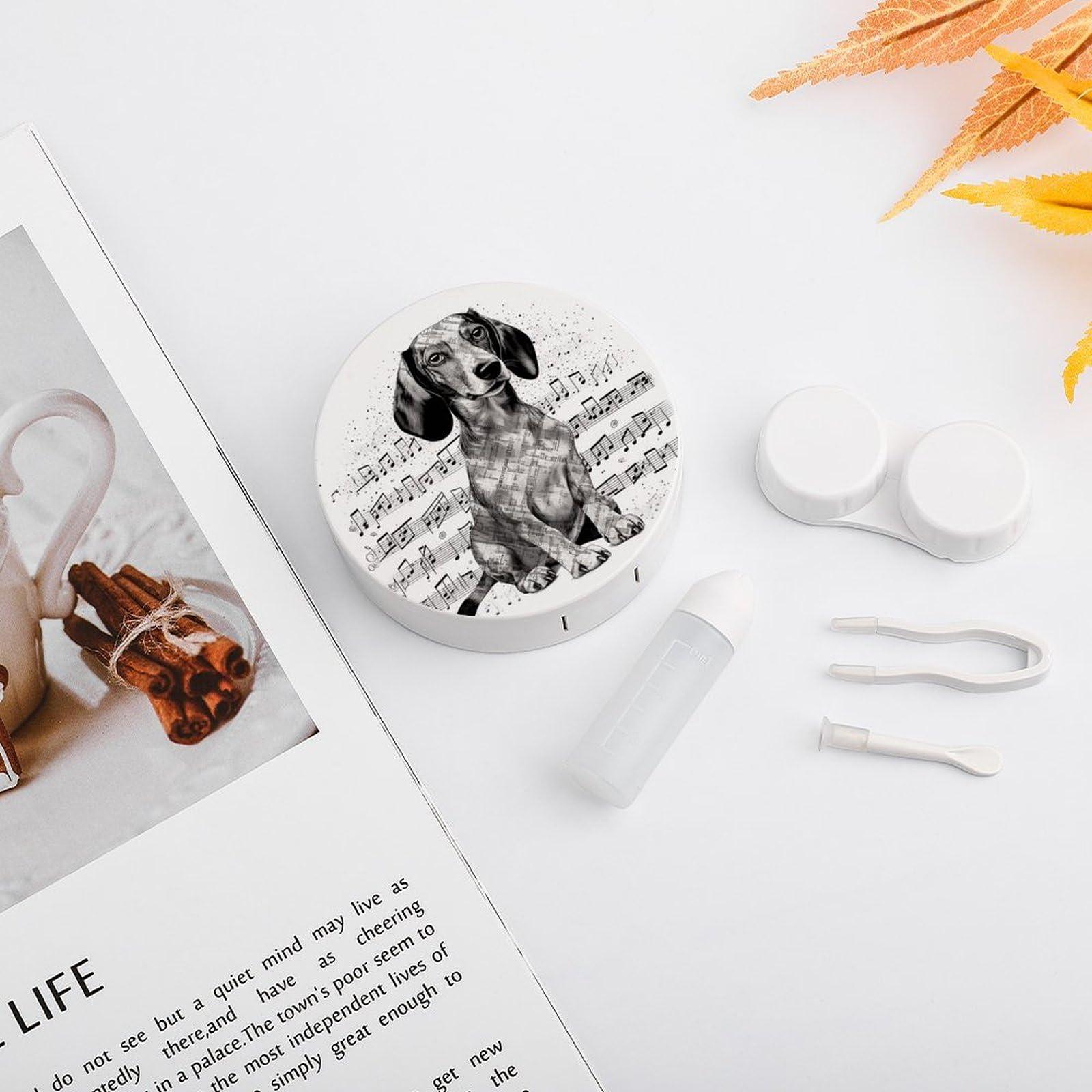QWHJK QWHJK Contact Lens Case,Dachshund Music Notes Print Plastic Contact Lens Case,contact Lens Care Box,ontact Lens Travel Box
