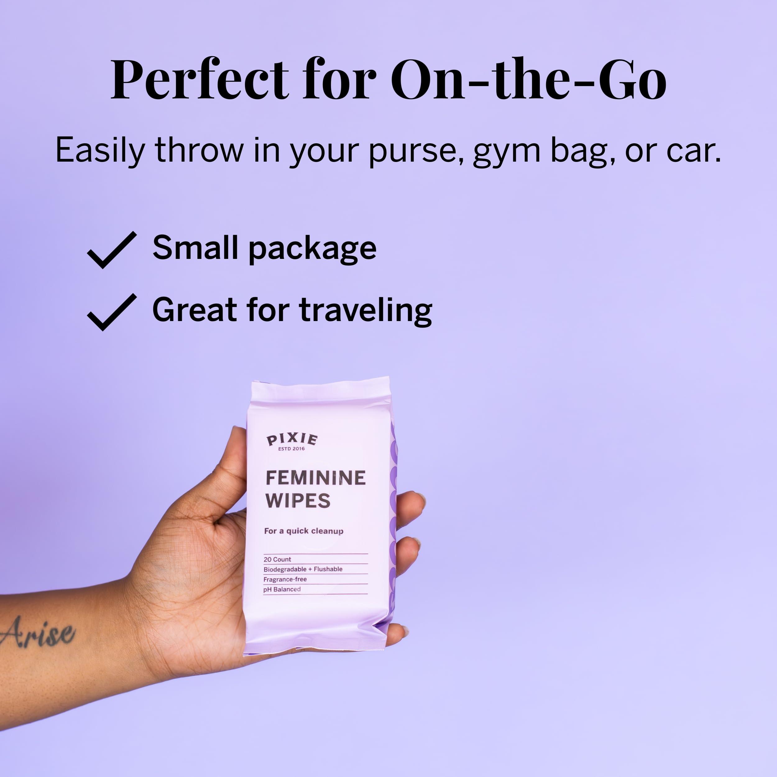 Pixie Cup Menstrual Cup Wipes - On The Go Public Bathroom Feminine Wipes - Safe On Period Cups & Menstrual discs - Biodegradable, Flushable, Ph Balanced (20 Count)