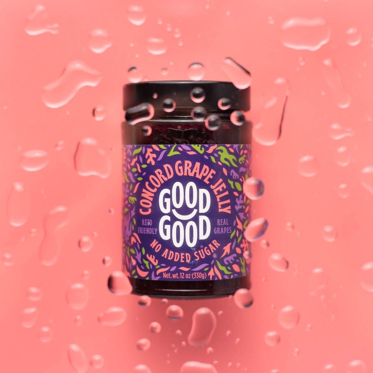 Good Good GOOD GOOD No Added Sugar Fruit Jam Variety Pack of 4 - Keto Friendly Jelly - Strawberry, Concord Grape, Forest Fruits and Raspberry Jam - Low Carb, Low-Calorie and Vegan - 12oz / 330g Jars