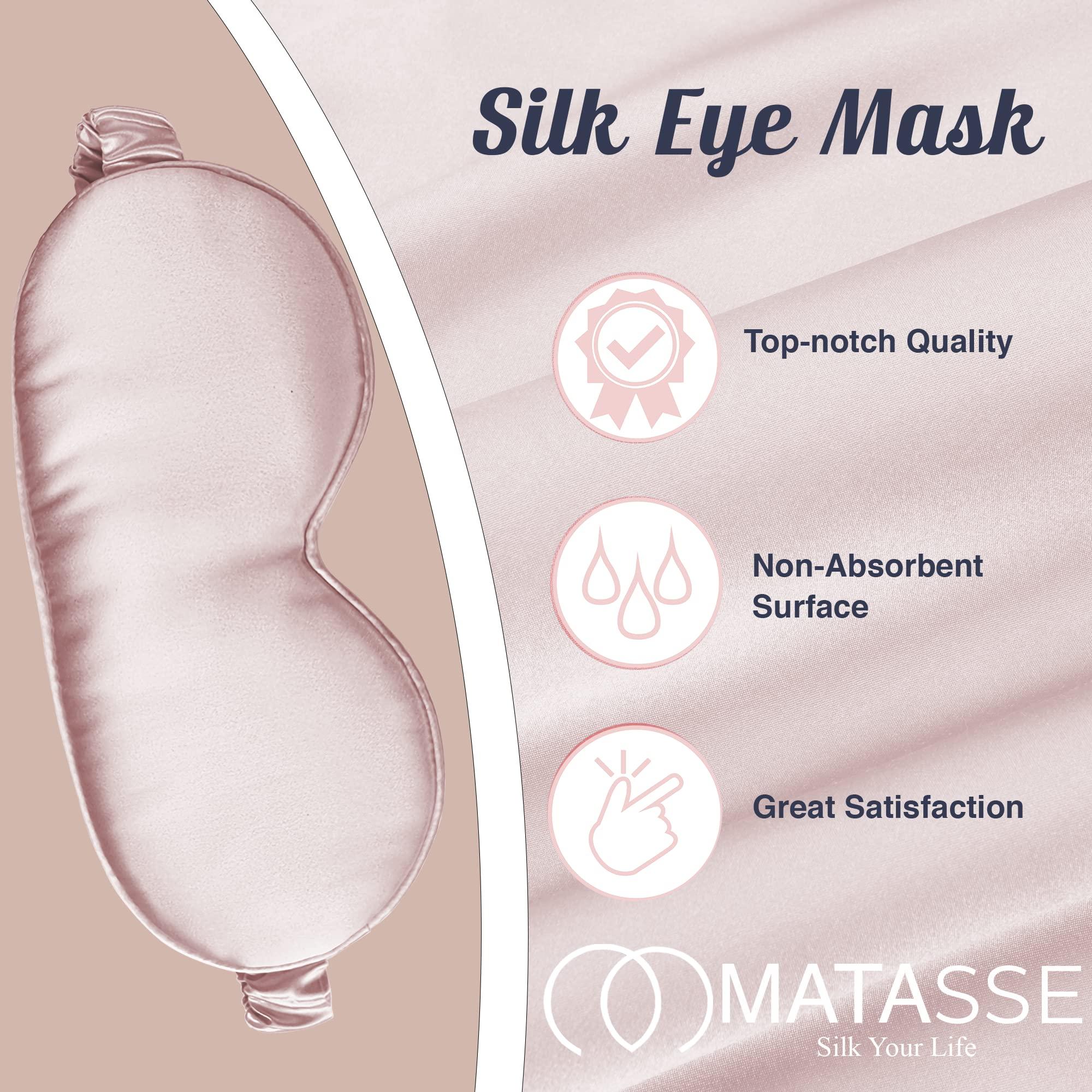 MATASSE Silk your life MATASSE Silk Eye Mask for Sleeping with Adjustable Elastic Band - 3D Contoured Eye Cover Sleep for Women, Men, No Wrinkles (Champagne & Pink)