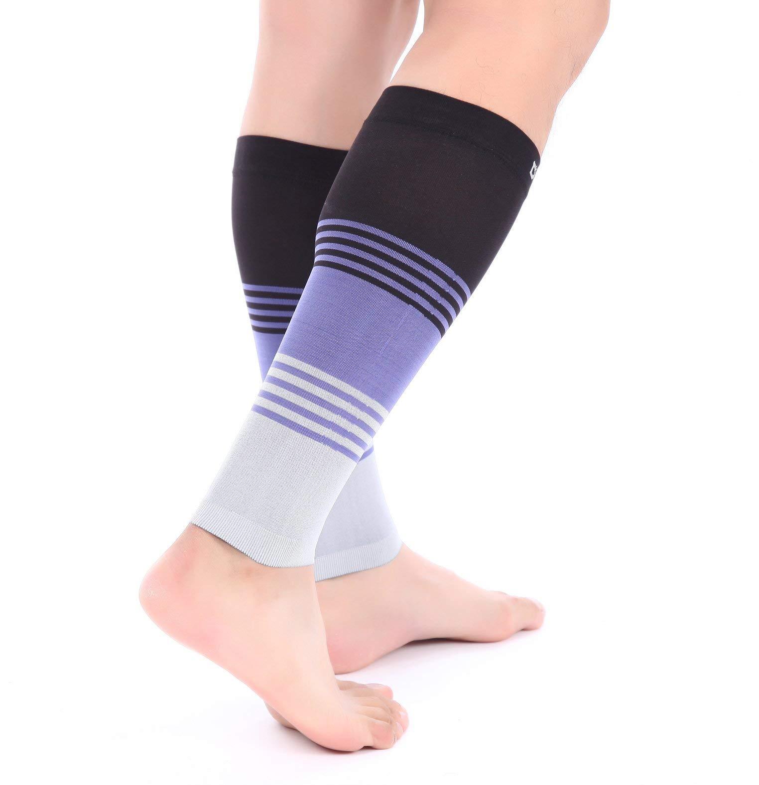 Doc Miller Doc Miller Compression Calf Sleeve for Men & Women, Medical Grade, 20-30mmHg Graduated Support for Running, Calf Tear, Shin Splints, Knee High, Calf Sleeves, Stripes Design, Extra Large Size,1 Pair