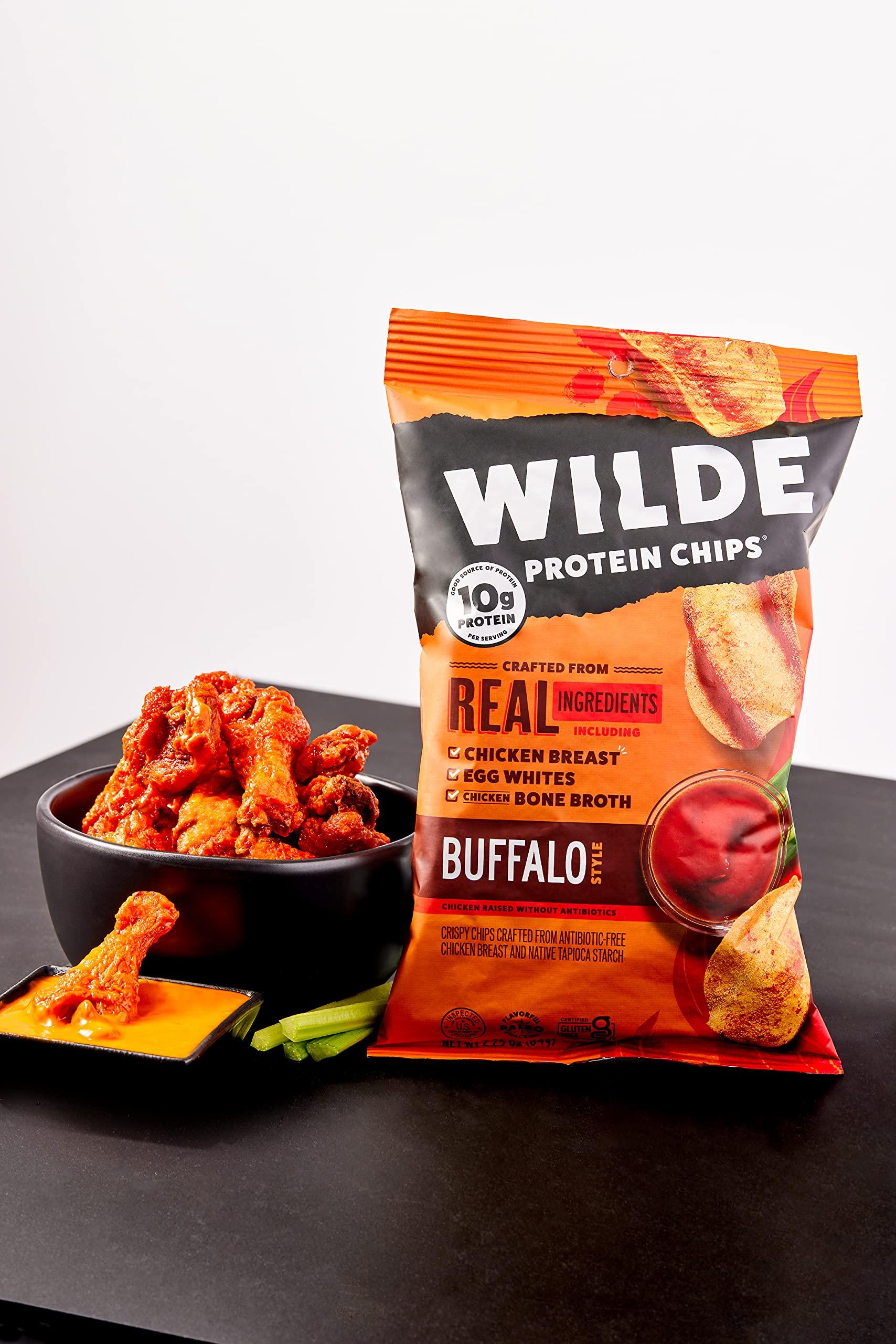 Wilde Chips WILDE Buffalo Protein Chips, Thin and Crispy, High Protein, Keto Friendly, Made with Real Ingredients, 2.25oz Bags (Pack of 8)