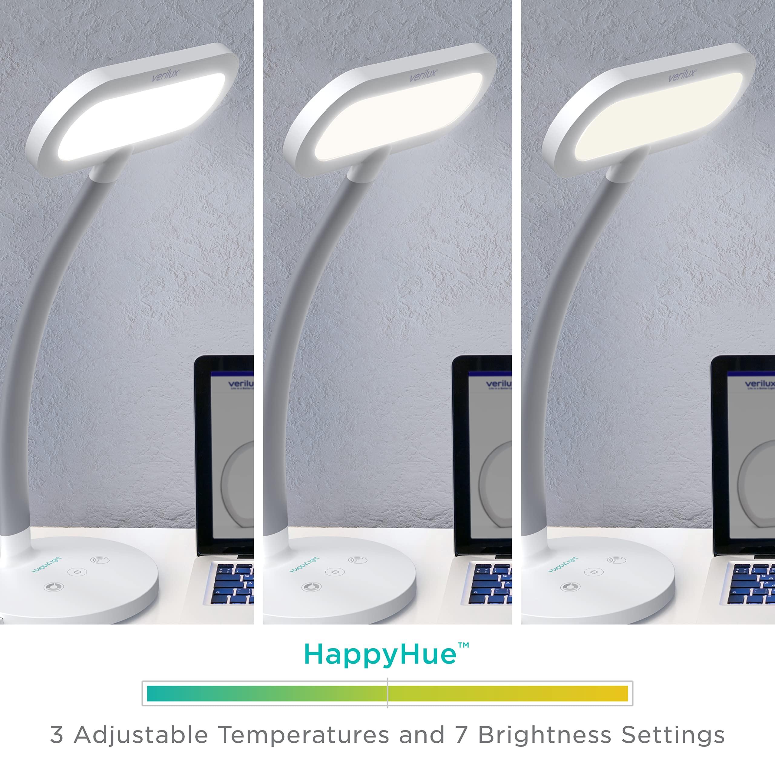 Verilux Verilux HappyLight Duo - 2-in-1 Light Therapy & Task Desk Lamp - UV-Free Full Spectrum LED, 10,000 LUX, Adjustable Brightness and Color, Flexible Gooseneck, and Integrated USB Charging Port