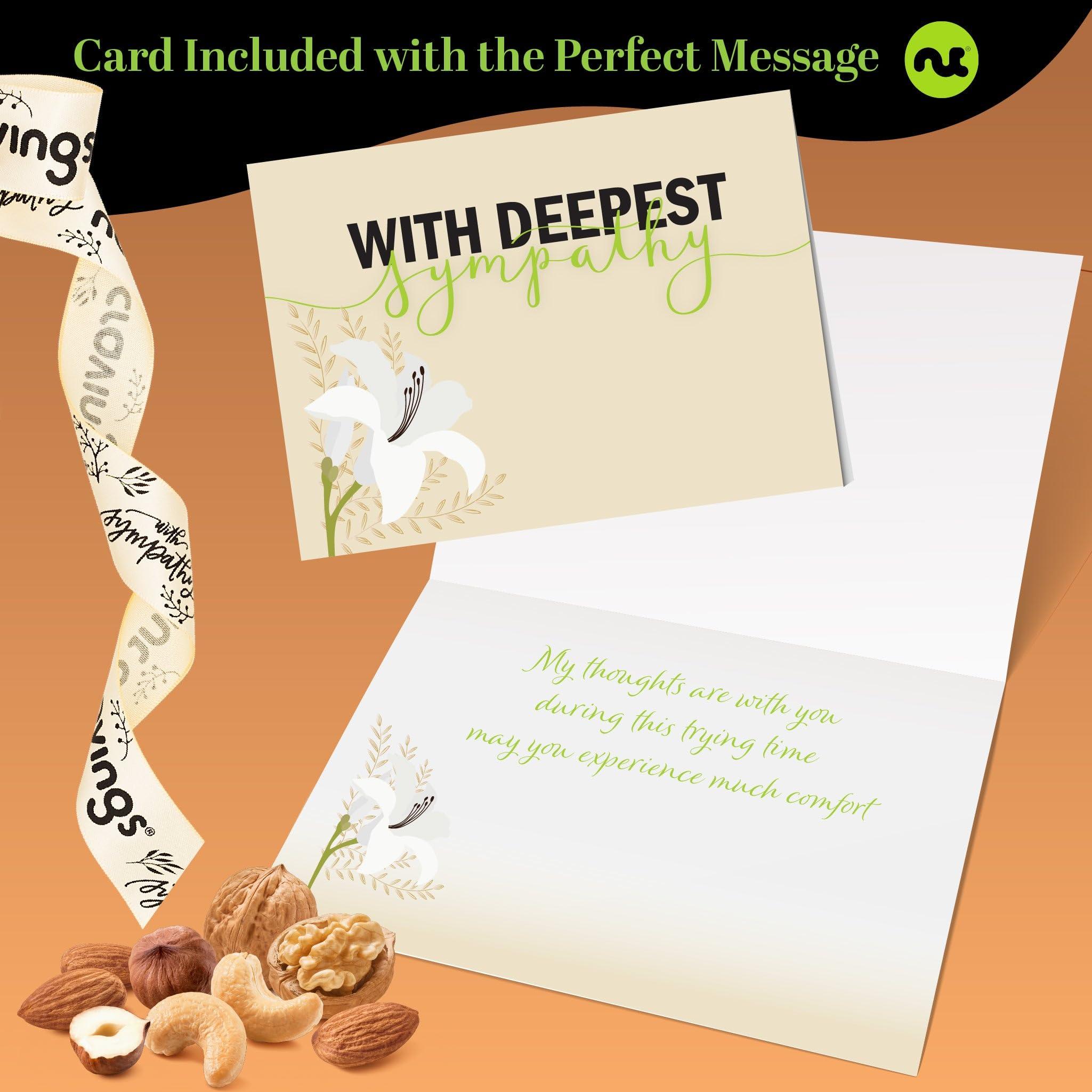 Nut Cravings NUT CRAVINGS Gourmet Collection - Sympathy Nuts Gift Basket with Sympathy Ribbon + Greeting Card in Reusable Wooden Tray (12 Assortments) Food Platter Condolence Care Package