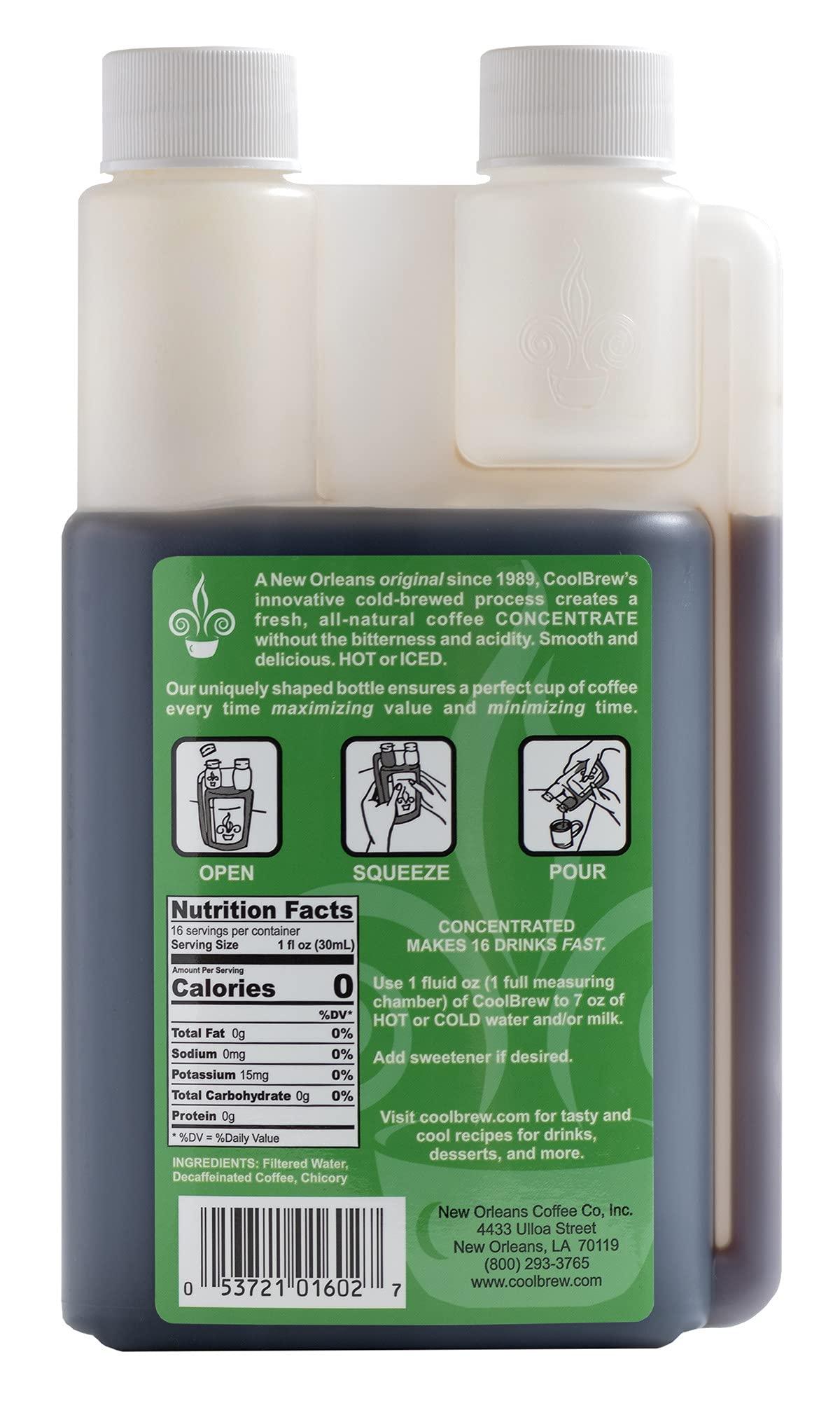 Cool Brew CoolBrew Decaf 6 Pack - 16 DRINKS PER BOTTLE - Fresh Cold Brew Liquid Concentrate - For Iced or Hot Coffee, Unsweetened, No Preservatives