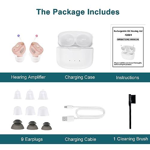Mirasing Invisible Hearing Aids, Mirasing CIC Digital Rechargeable Hearing Aids for Seniors & Adults with Noise Cancelling,Portable For Adults Small and Tiny (Beige)