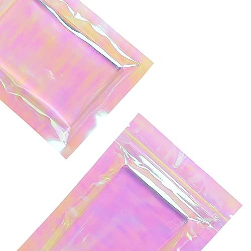 QQ Studio QQ Studio Clear Food Bags for Chocolate, Holographic Snack Bag, Double-Sided Plastic Baggies, Zipper Seal Pouch for Candy, DIY Cellophane Style Candy Kit Packaging Bag (4x6 Inch (Pack of 100 Bags))