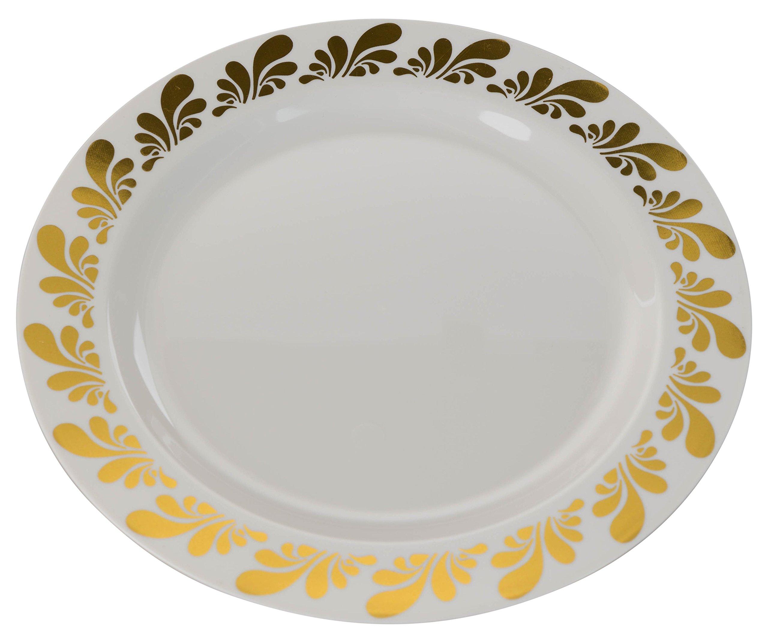 Exquisite 10.25in. Gold Splash Design Premium Plastic Wedding Plates (40 Pack) China-Like