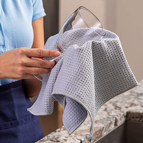 Microfiber Wholesale Kitchen Towels - Microfiber Waffle Weave Towels | Blue | 16 x 16 in. (6 Pack) | Absorbent, No Lint, Thick, Reusable, Commercial, Soft, Hand, Tea, Glass, Bar, Sublimation Blank, Polyester Cloths