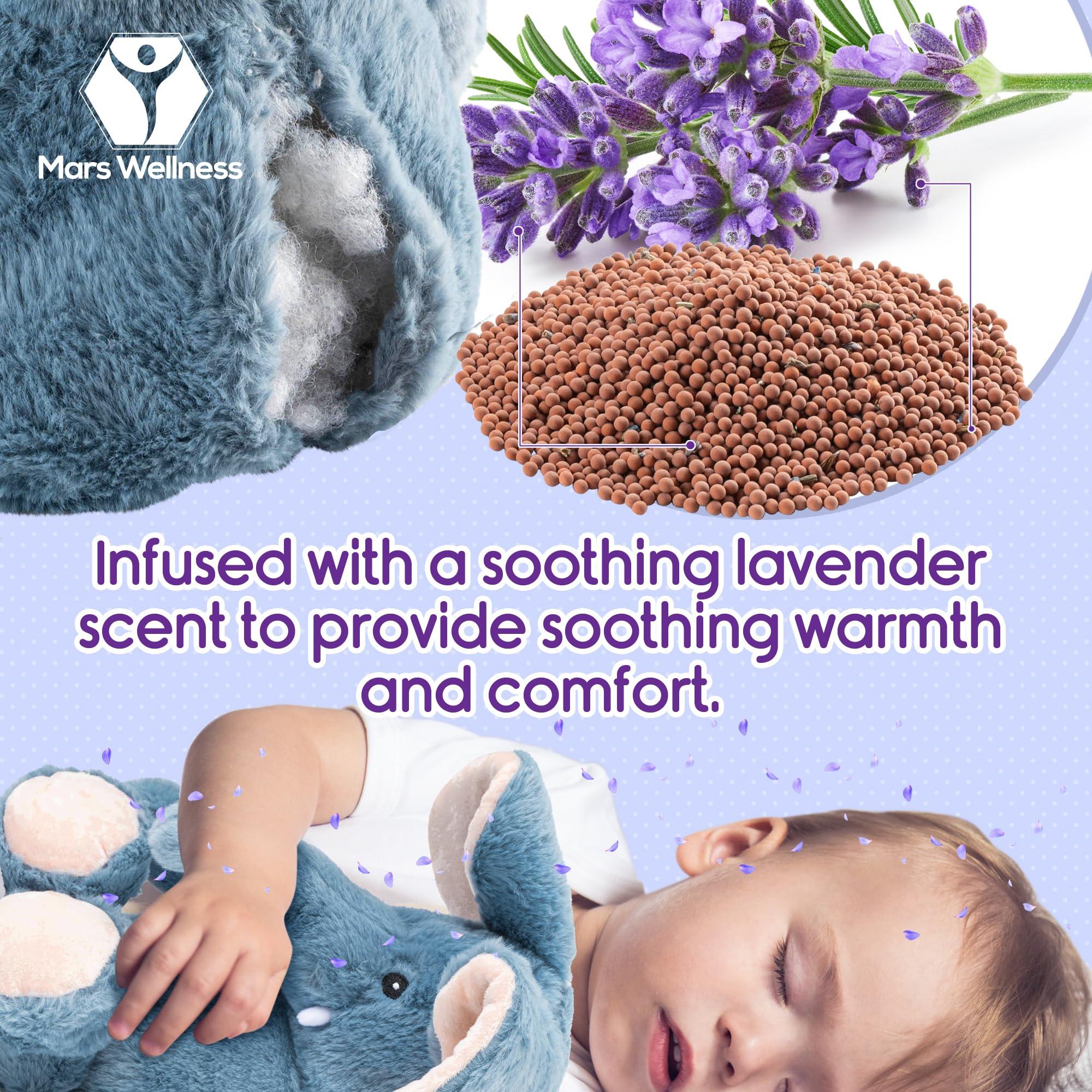 MARS WELLNESS Lavender Scented Microwavable Plush Elephant - Heated Stuffed Animals - Hot or Cold Therapy, Bedtime Buddy, Travel Companion, Anxiety and Colic Relief - Great Valentines Day Gift