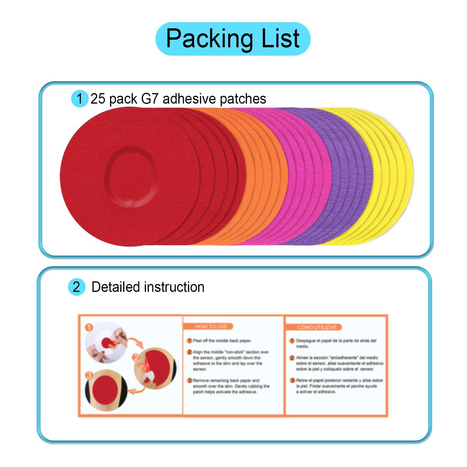 iFunyo Dexcom G7 Adhesive Patches Waterproof, 25Pack(5 Colors Combo) Overlay for Dexcom G7 Over Patch Tape,Premium Hypoallergenic & Latex-Free,10 Days Long Stay