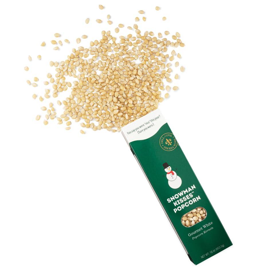 DELL COVE SPICES & MORE Snowman Kisses Gourmet Popcorn Kernels by Dell Cove Spices - Unique Christmas Stocking Stuffer Gift - Ideal for Stovetop, Popcorn Machines and Popcorn Makers, One Pound