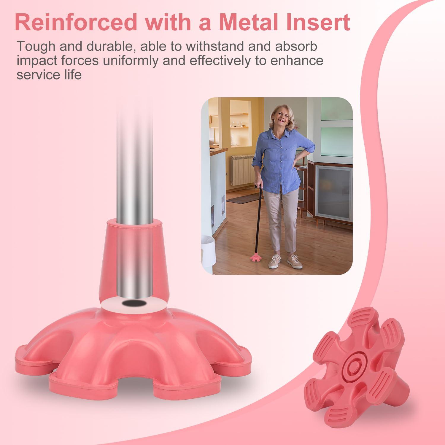 supregear supregear Cane Tip - Self Standing Heavy Duty Rubber Six Base Replacement for Walking Canes, Walking Sticks, Folding Canes or Offset Quad Pod or Tripod Canes - 6 Prong Cane Foot Pad (3/4 inch, Pink)