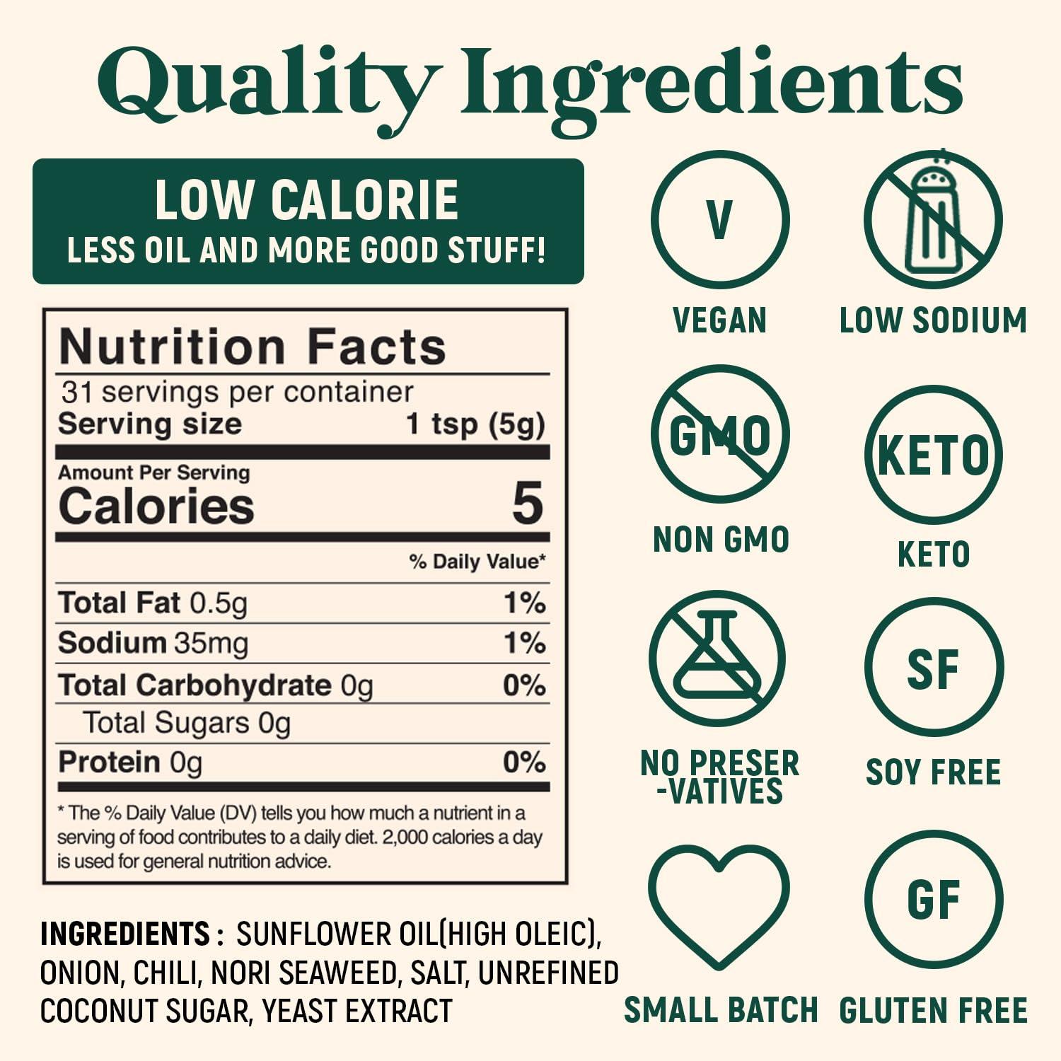 Homiah Homiah Sambal Chili Crunch, 6oz - Less Oil Low Sodium Gluten Free Vegan, Sambal Oelek Chili Paste, Crispy Chili Crunch Topping with Seaweed - Mild