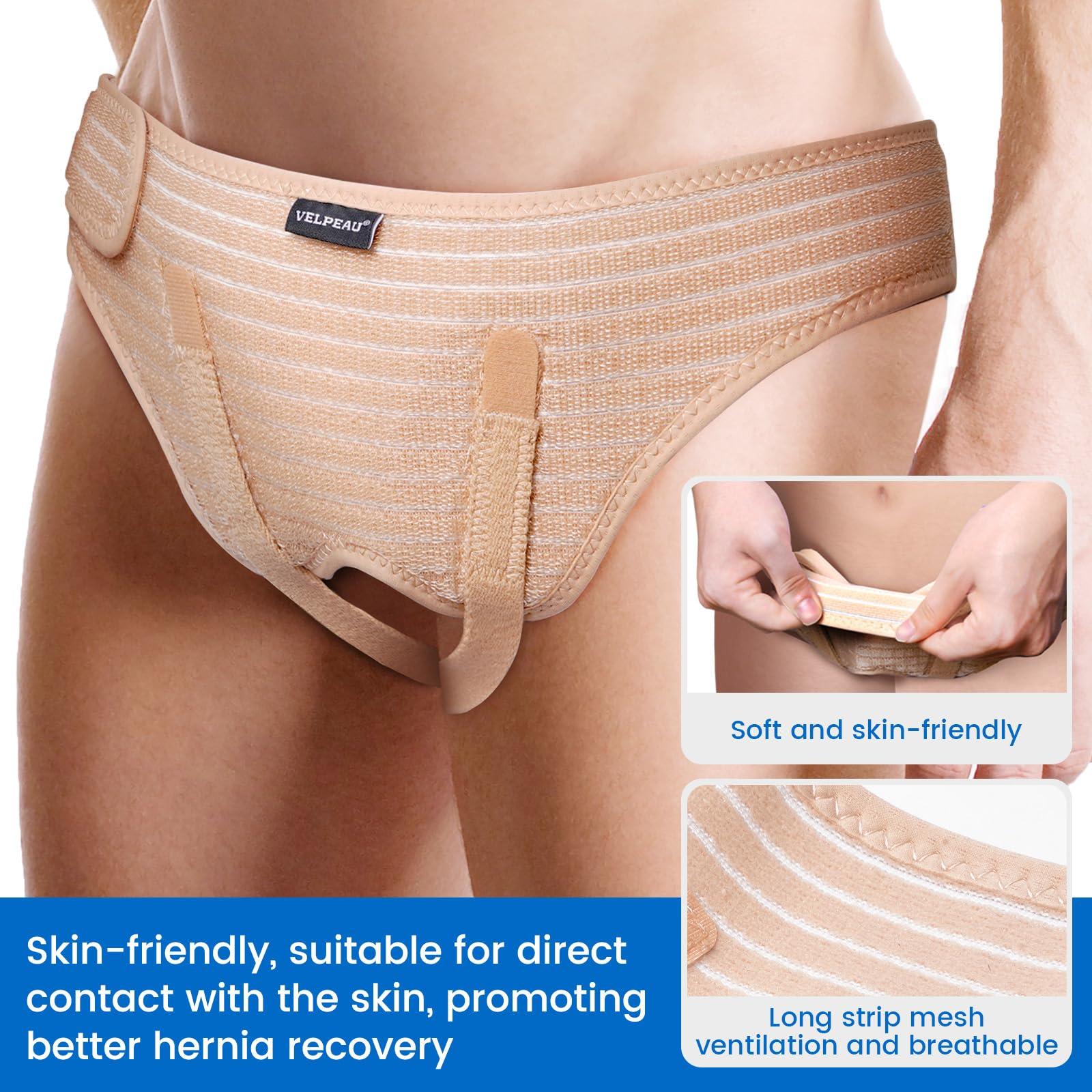 Velpeau VELPEAU Hernia Belt for Men & Women - Bilateral/Double Inguinal, Groin Hernia Support Truss Underwear Briefs, Pain Relief Recovery Adjustable Strap with 2 Removable Medical Compression Pads (Khaki, S)