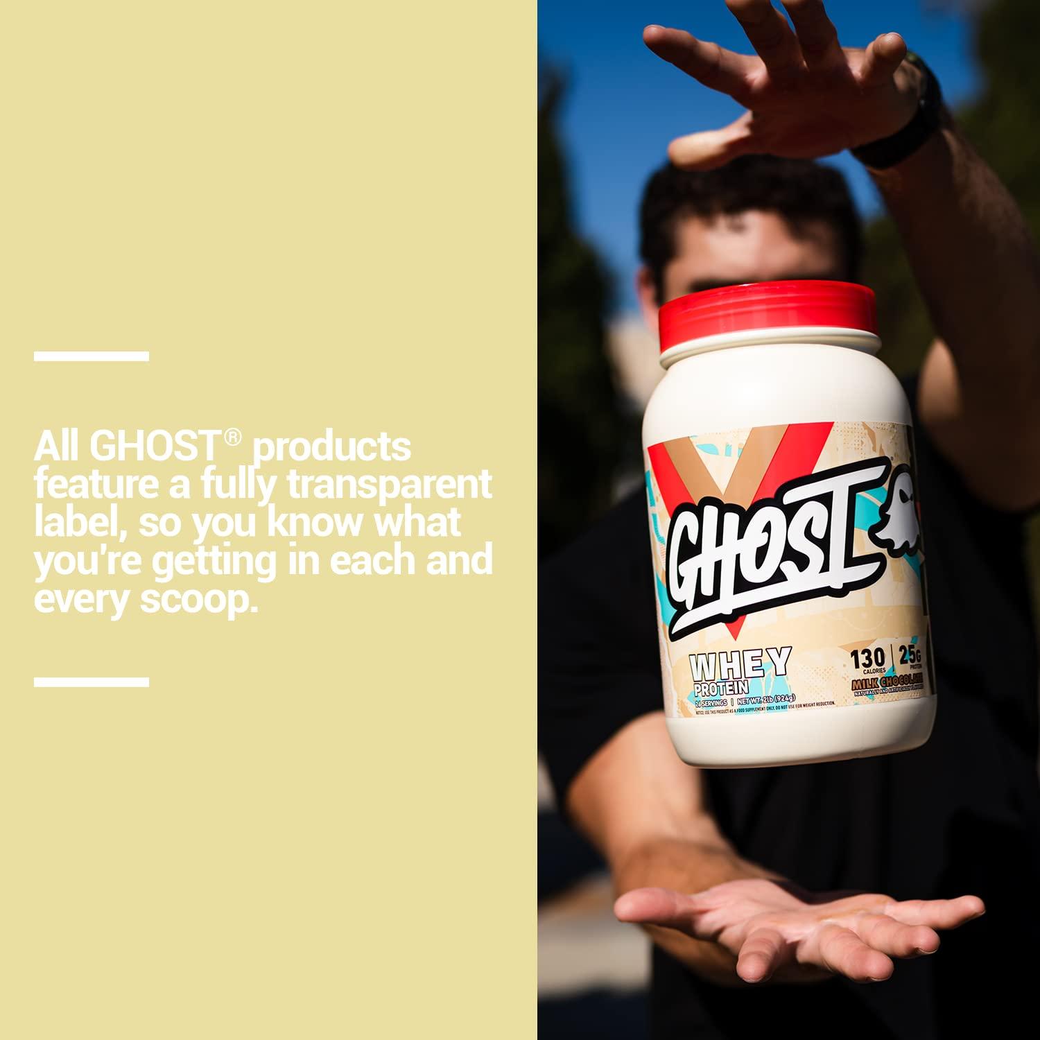 GHOST GHOST Whey Protein Powder, Milk Chocolate - 2LB Tub, 25G of Protein - Flavored Isolate, Concentrate & Hydrolyzed Whey Protein Blend - Post Workout Shakes - Soy & Gluten Free