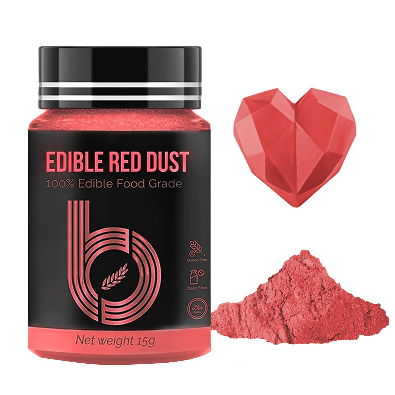 Bakeebake Bakeebake Luster Dust Edible 15g - Edible Glitter for Drinks & Desserts - Gluten Free Edible Red Dust for Cake Decorating Tasteless Vegan Drink Glitter for Cocktails and Parties (Red)