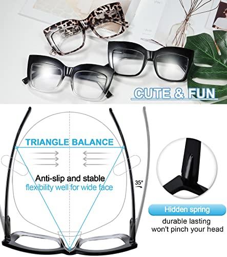 MARE AZZURO MARE AZZURO Oversized Reading Glasses Women Large Square Readers 1.00 1.25 1.50 1.75 2.00 2.25 2.50 2.75 3.00 3.50 4.00 5.00 6.00 (Black-clear, 1.0)