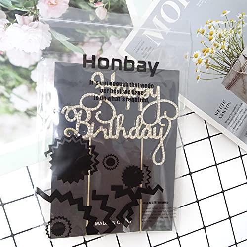 Honbay Honbay Happy Birthday Cake Topper Sparkly Bling Alloy Crystal Rhinestones Cake Topper Cake Decoration for Birthday Party (Gold)