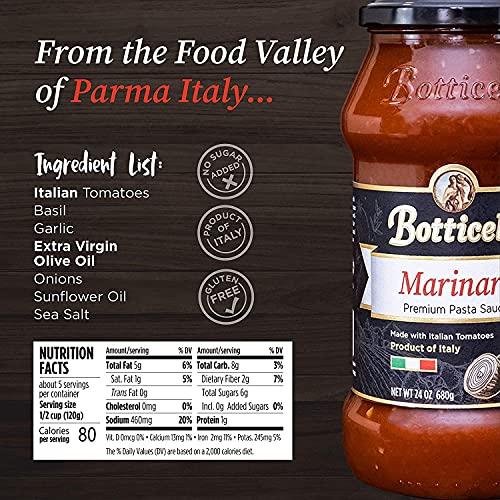 Botticelli Marinara Premium Italian Pasta Sauce by Botticelli, 24oz Jars (Pack of 4) - Product of Italy - Whole30 Approved - Gluten-Free - No Added Sugar, Artificial Colors, Flavors, or Preservatives